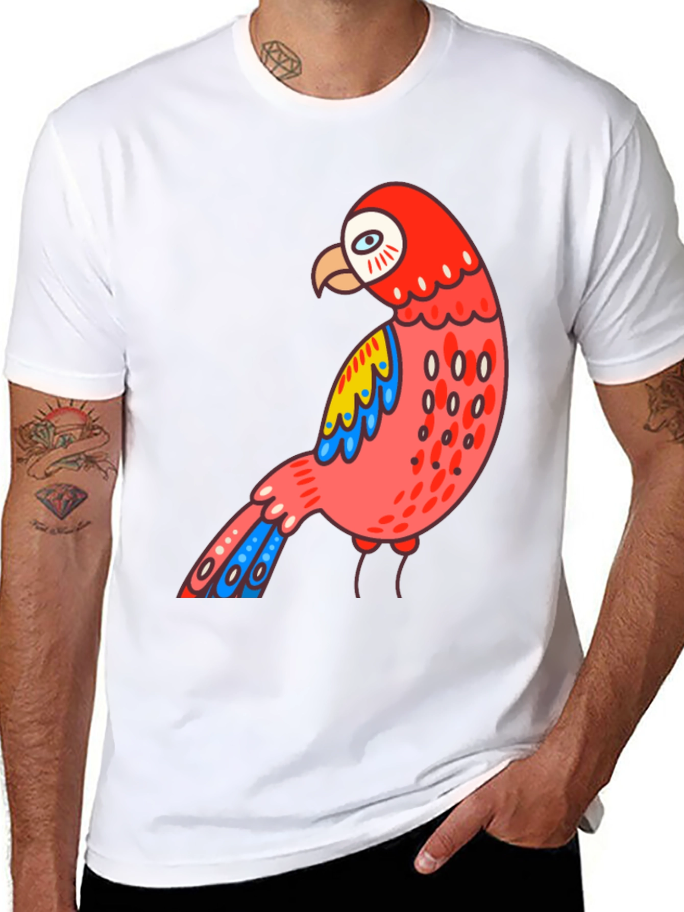 Black Men's Black T-shirt with Parrot Graphic view 8
