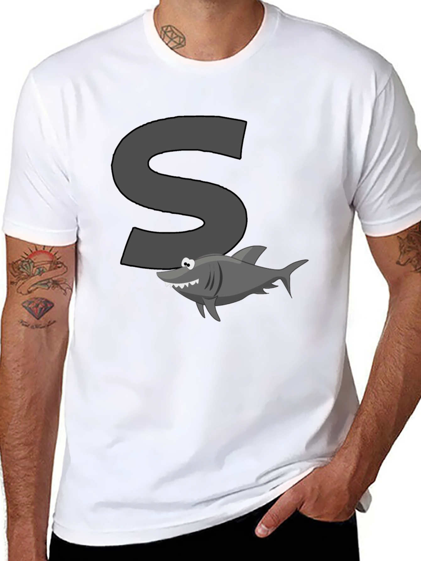 Black Shark S Letter Cartoon Black T-Shirt view 8
