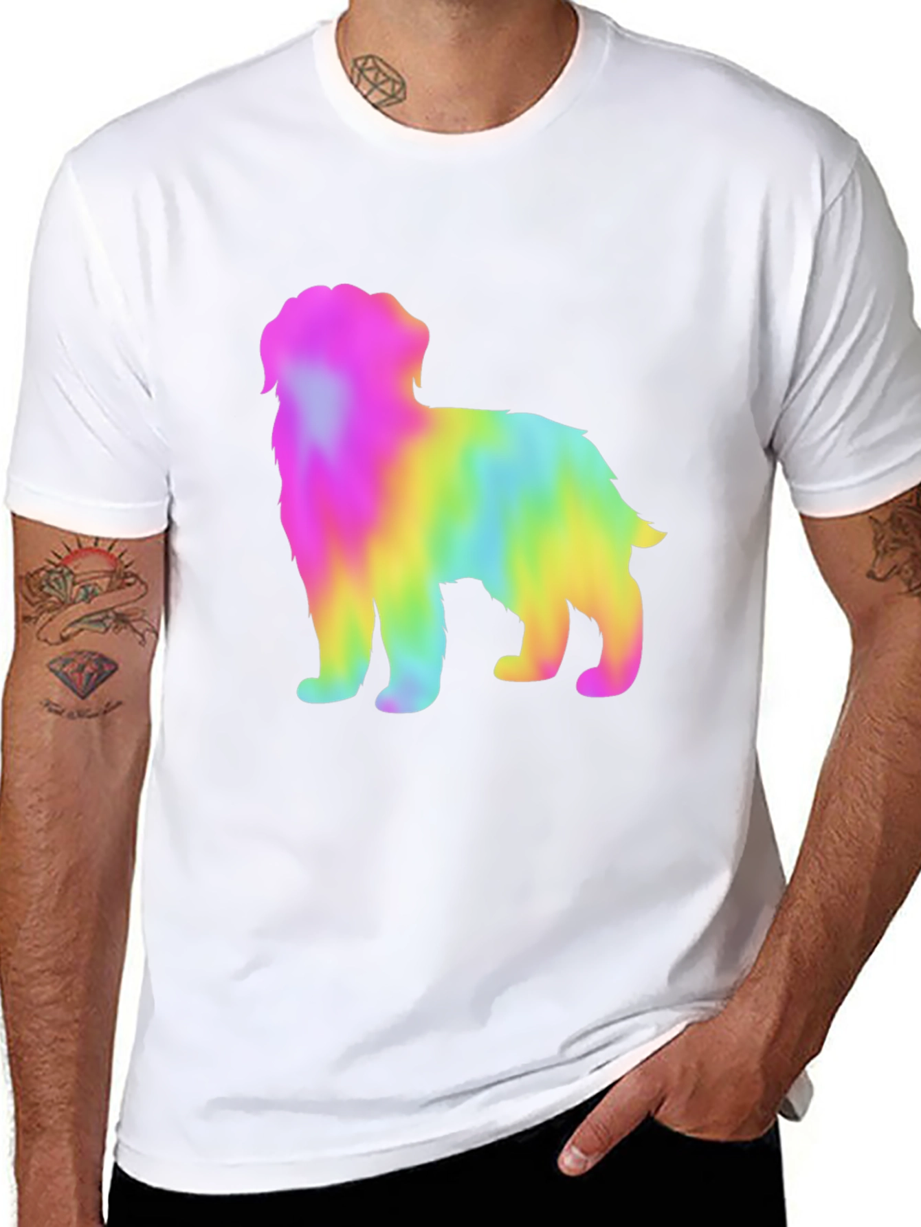 Black Rainbow Dog Graphic Tee - Unisex Black T-Shirt view 8