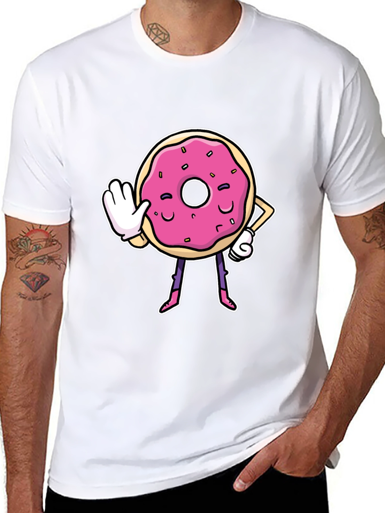 Black Funny Donut Cartoon Black T-Shirt view 8
