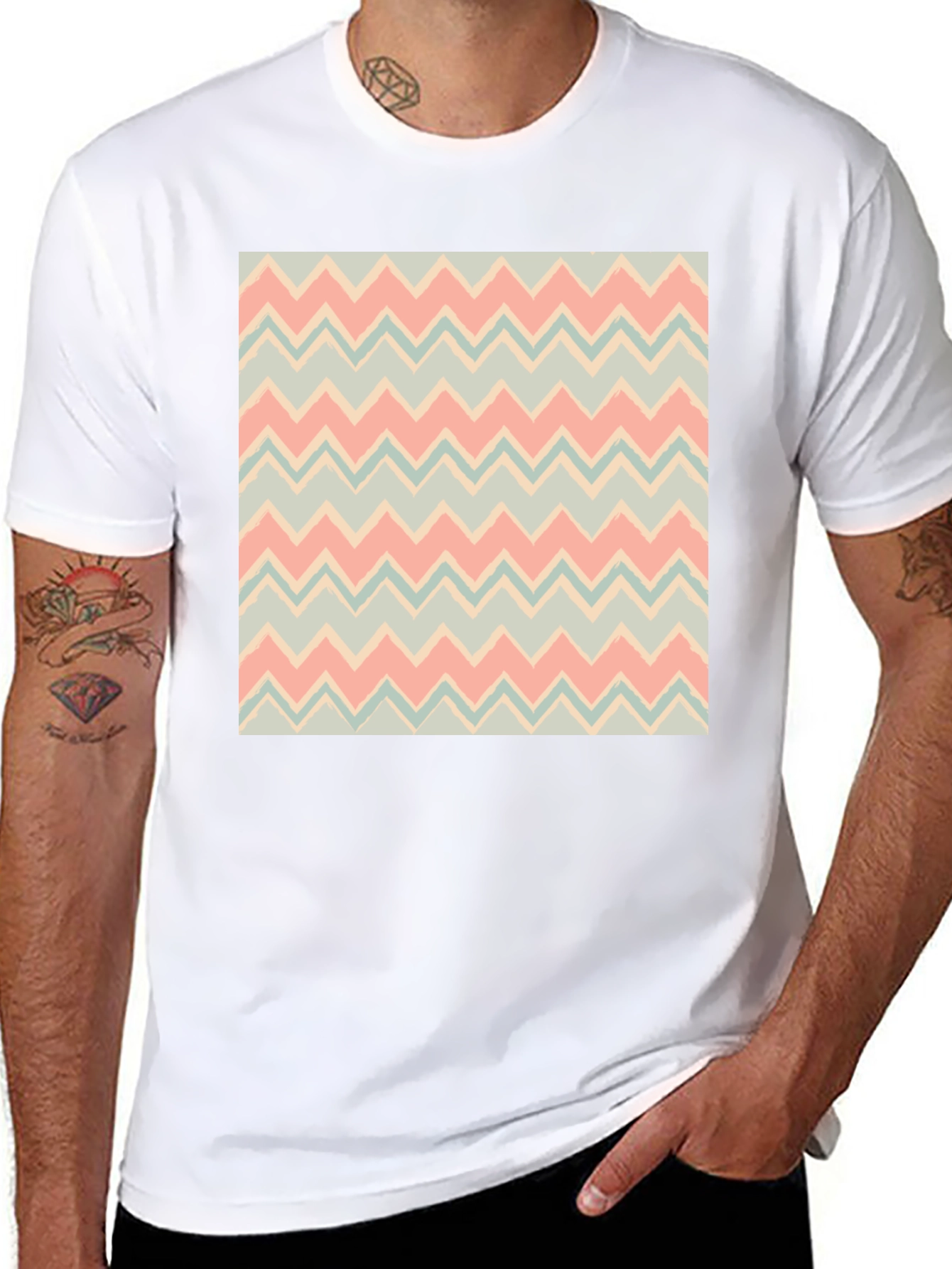 Black Chevron Pattern Black T-Shirt view 8