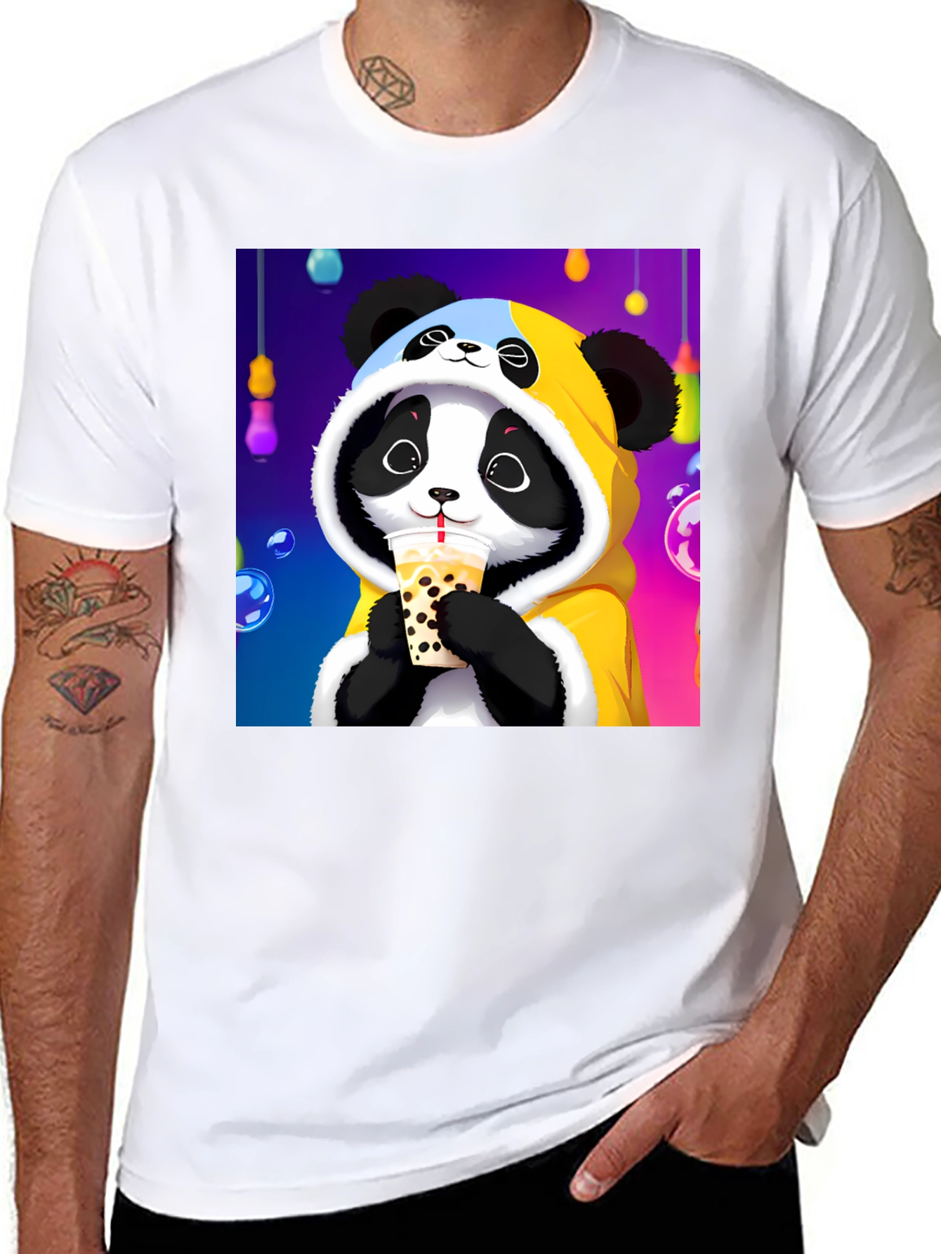 Black Cute Panda Boba Tea Graphic Tee view 8