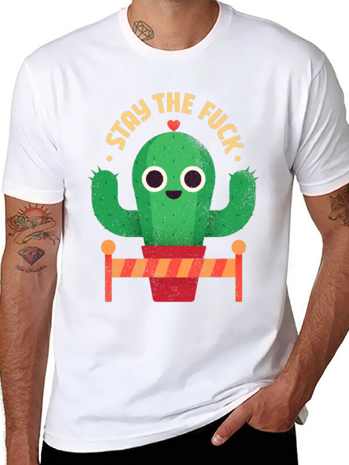 Black Stay The Fuck Cactus Novelty T-Shirt view 8