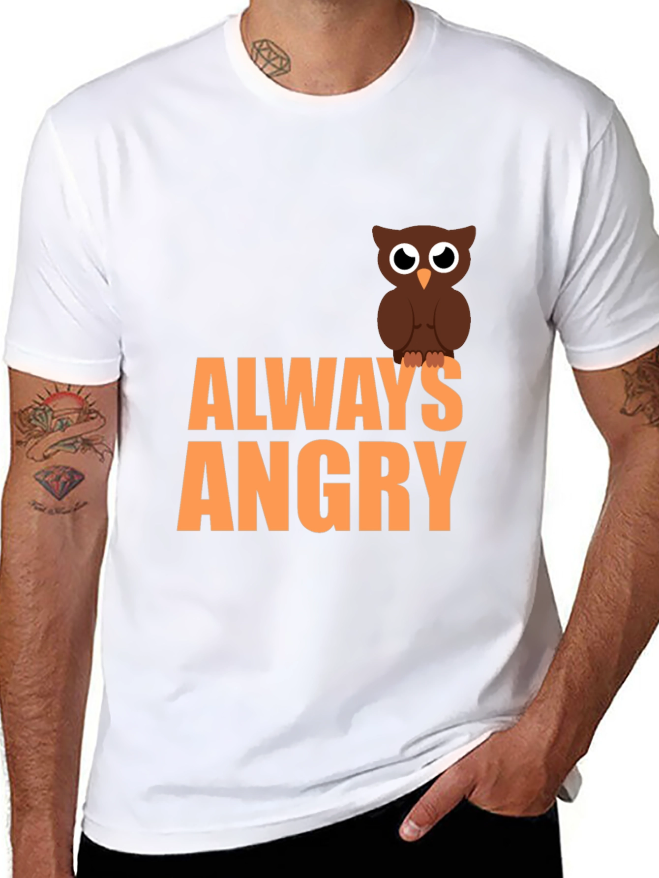 Black Always Angry Owl Graphic Tee - Men's Black T-Shirt view 8