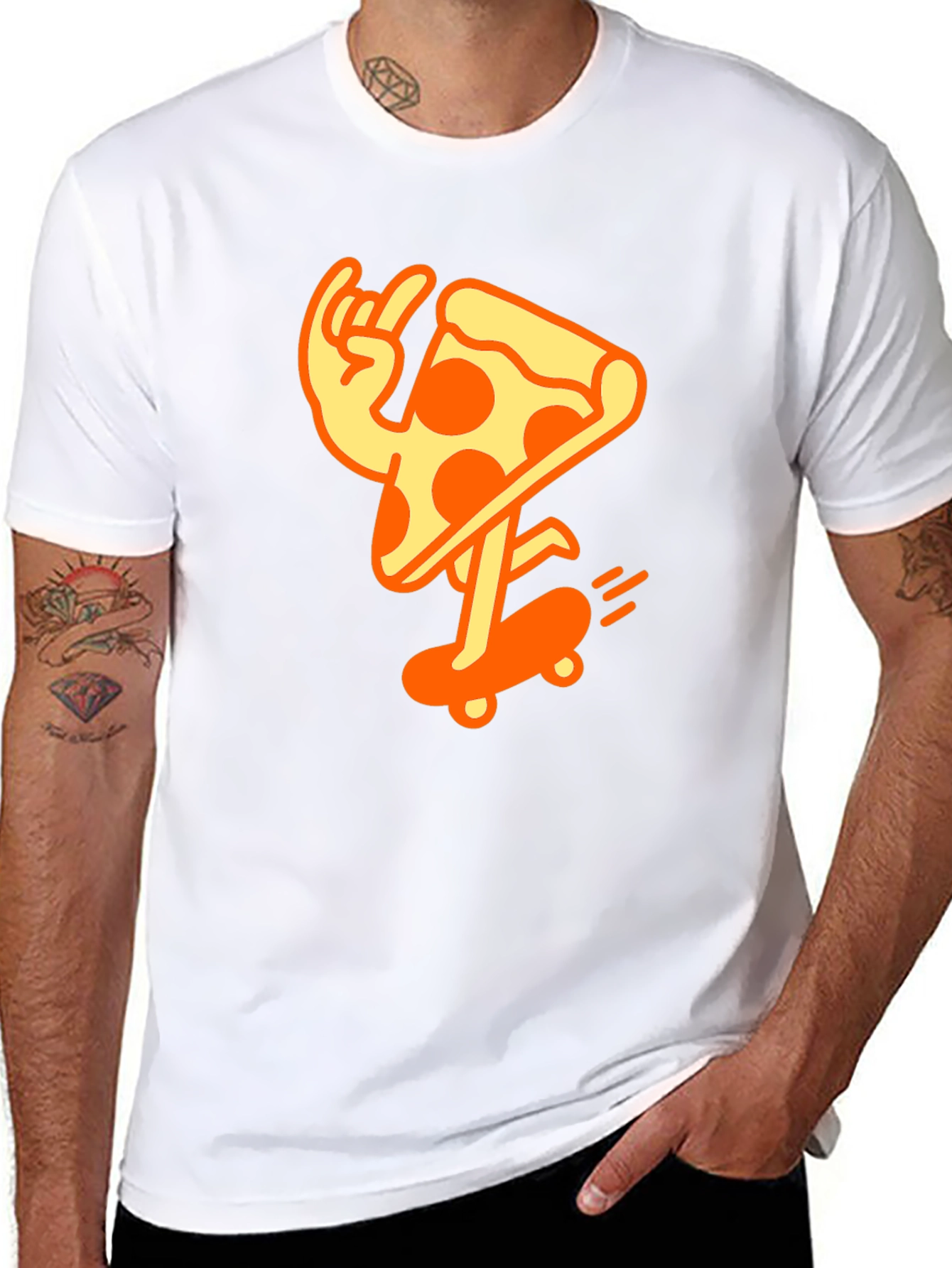 Black Cool Pizza Skater Graphic T-Shirt - Black Cotton Tee view 8