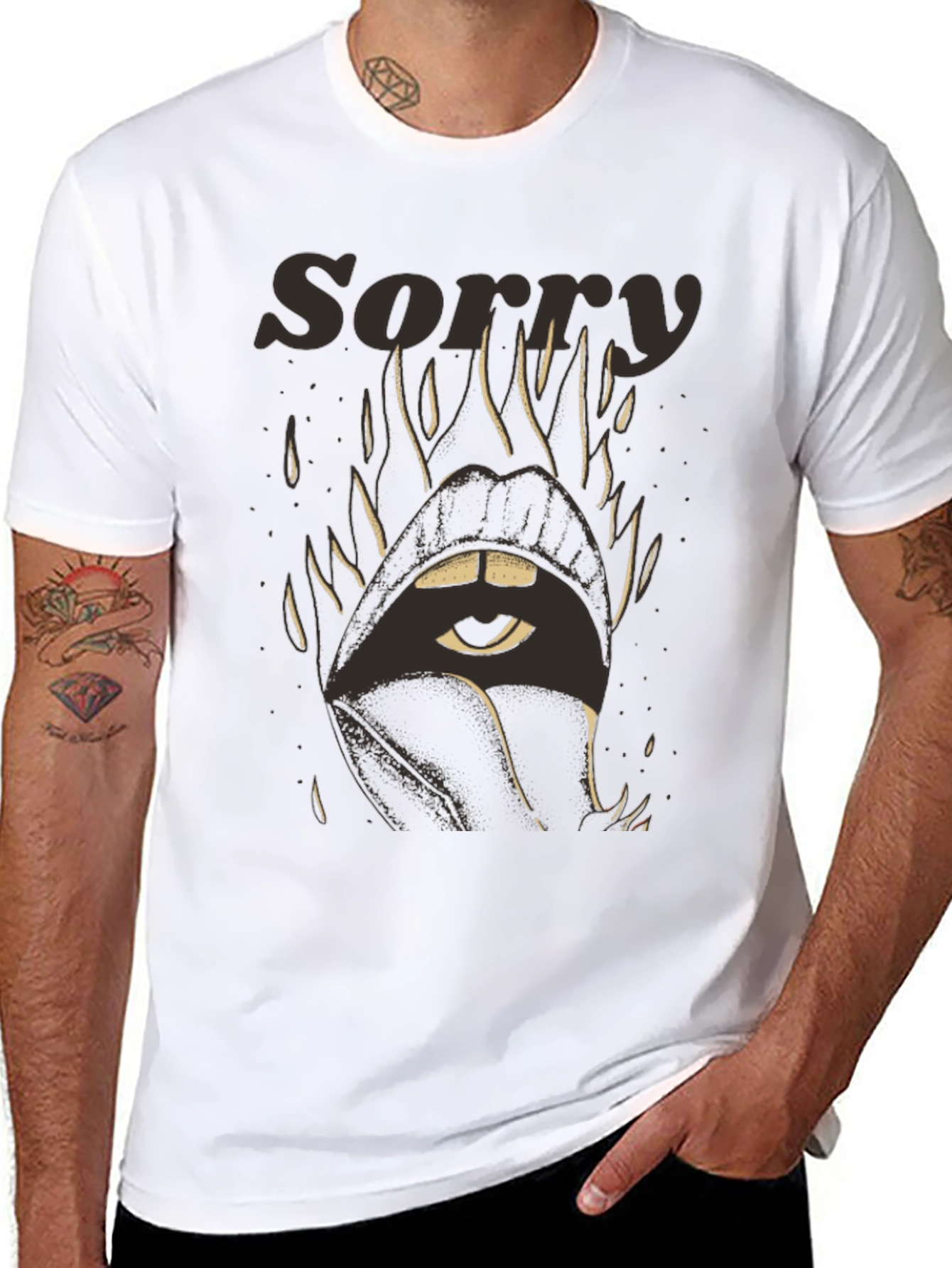 Black Sorry Eye Mouth Graphic Tee view 8