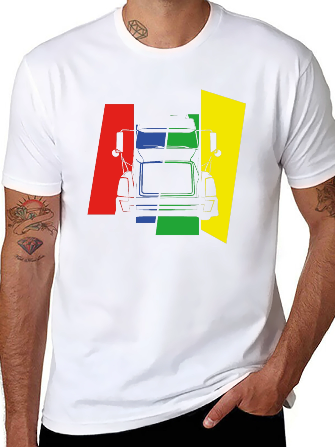 Black Truck Graphic Tee - Bold Color Block Design view 8
