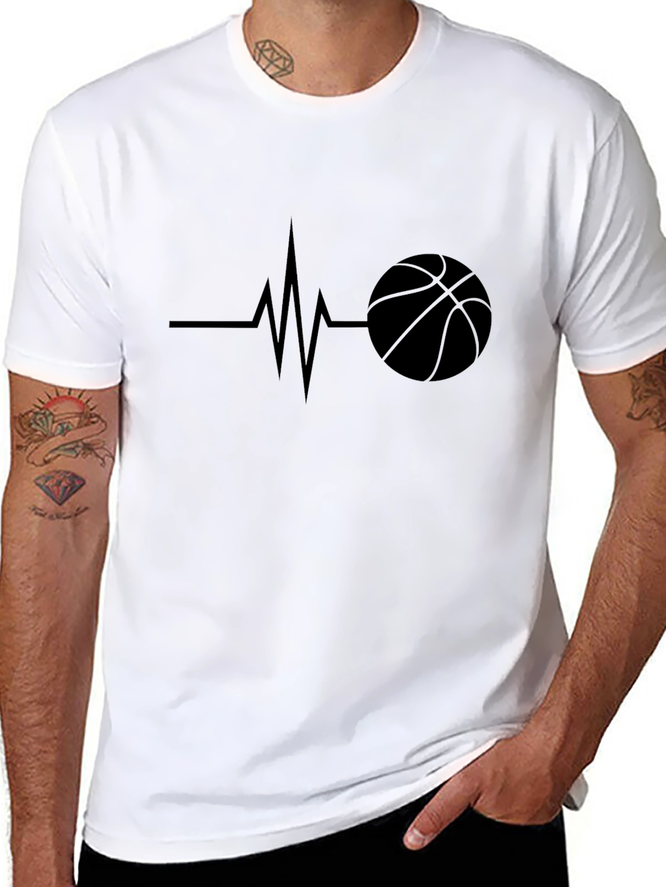 Black Basketball Heartbeat Black T-Shirt view 8