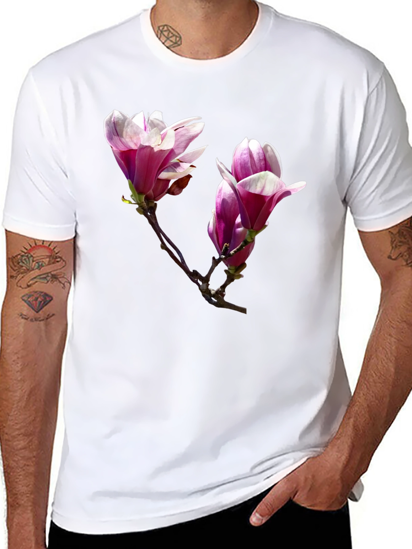 Black Floral Print Black T-Shirt - Botanical Design view 8