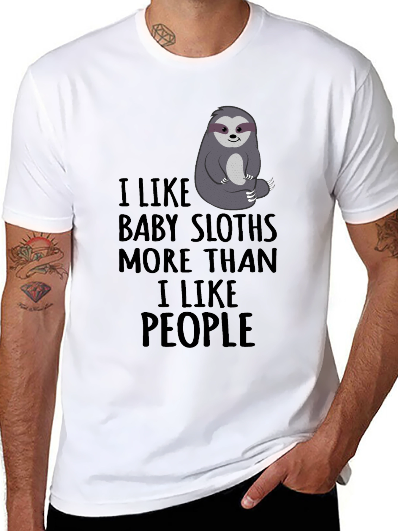 Black I Like Baby Sloths More Than People Black T-Shirt view 8