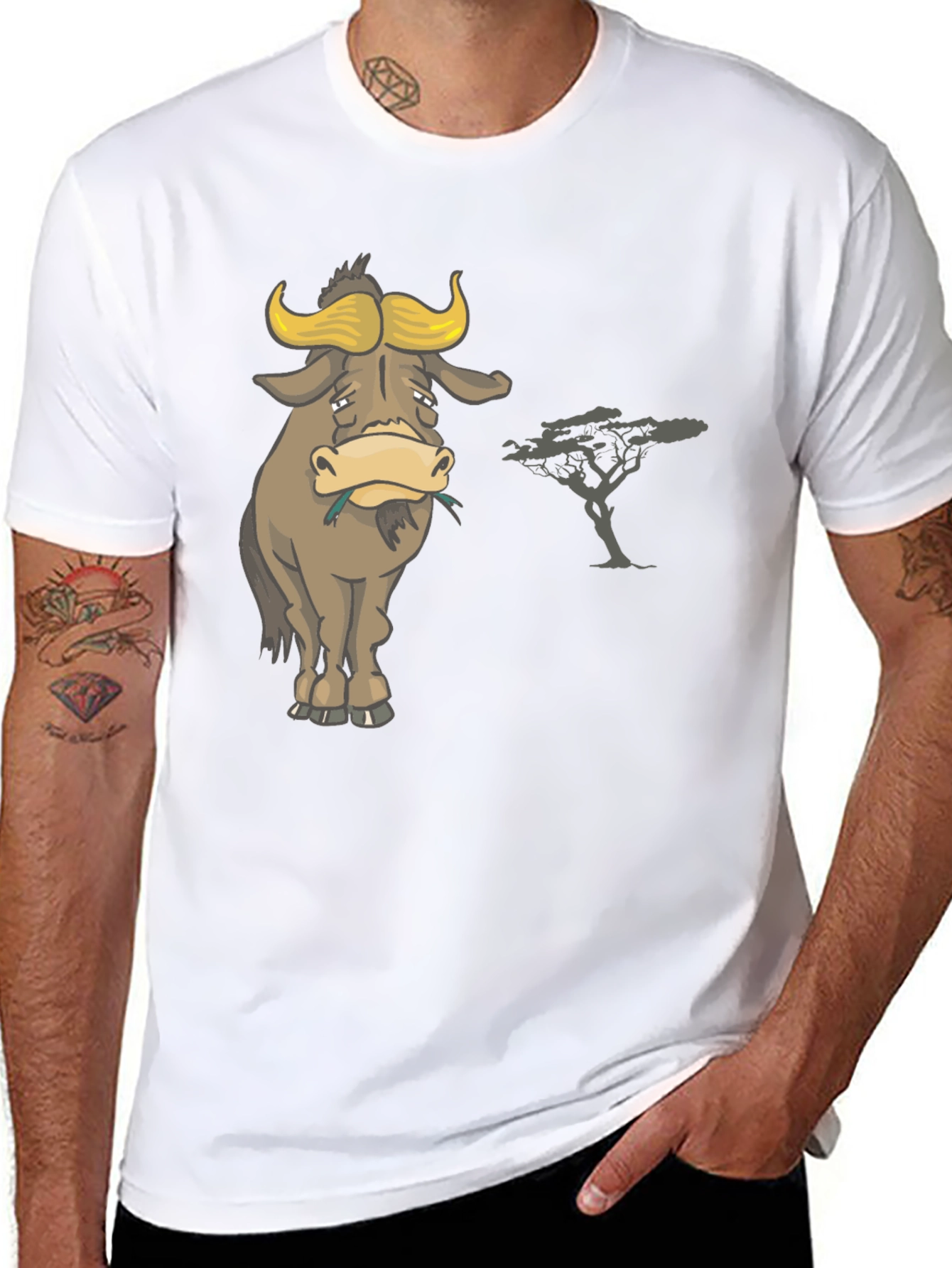 Black Sad Wildebeest T-Shirt - Men's Black Graphic Tee view 8