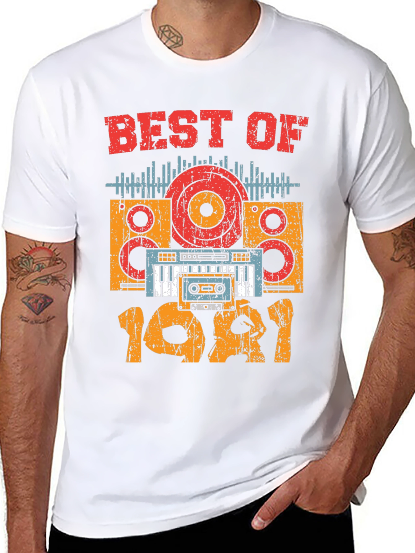 Black Best of 1981 Retro Music T-Shirt view 8