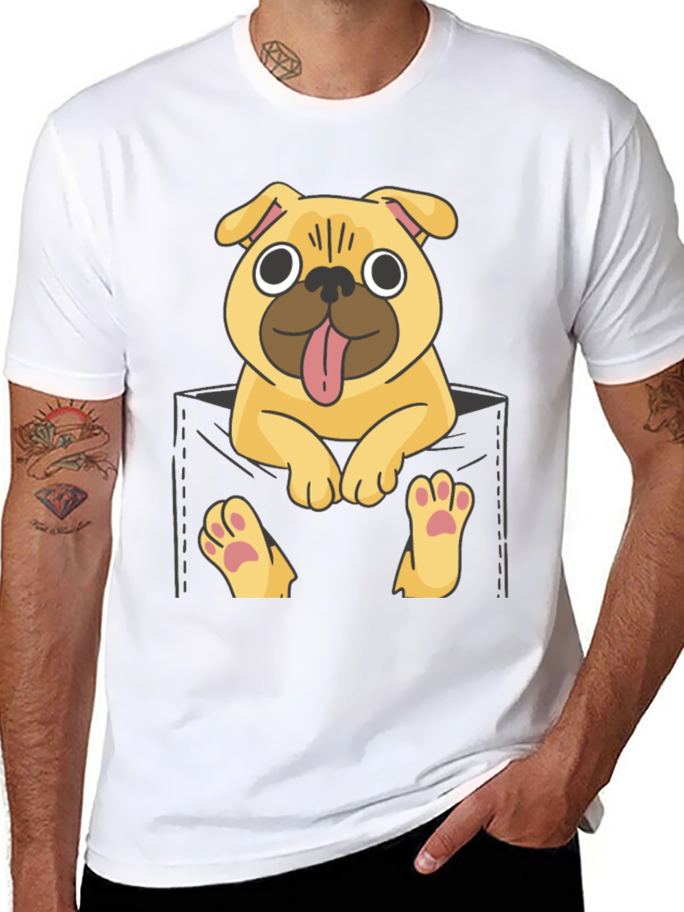 Black Pug in Pocket Graphic Tee - Fun & Casual view 8