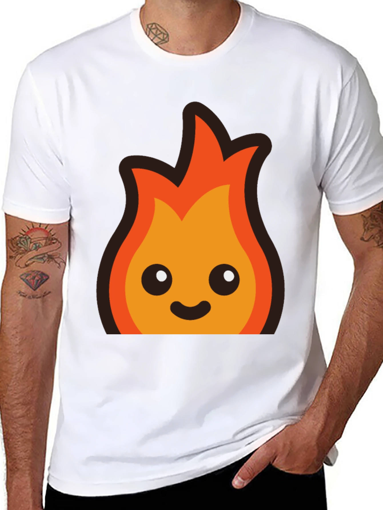 Black Cute Flame Graphic Black T-Shirt view 8
