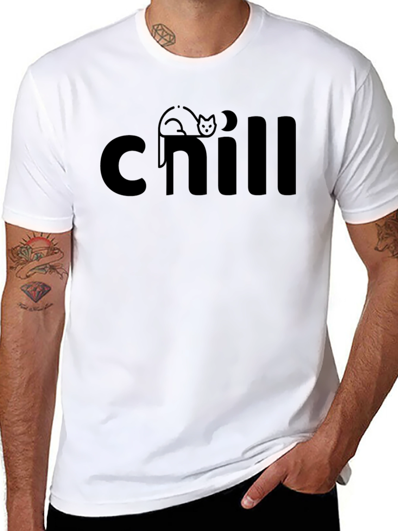 Black Chill Cat Graphic Tee - Relaxed Comfort view 8