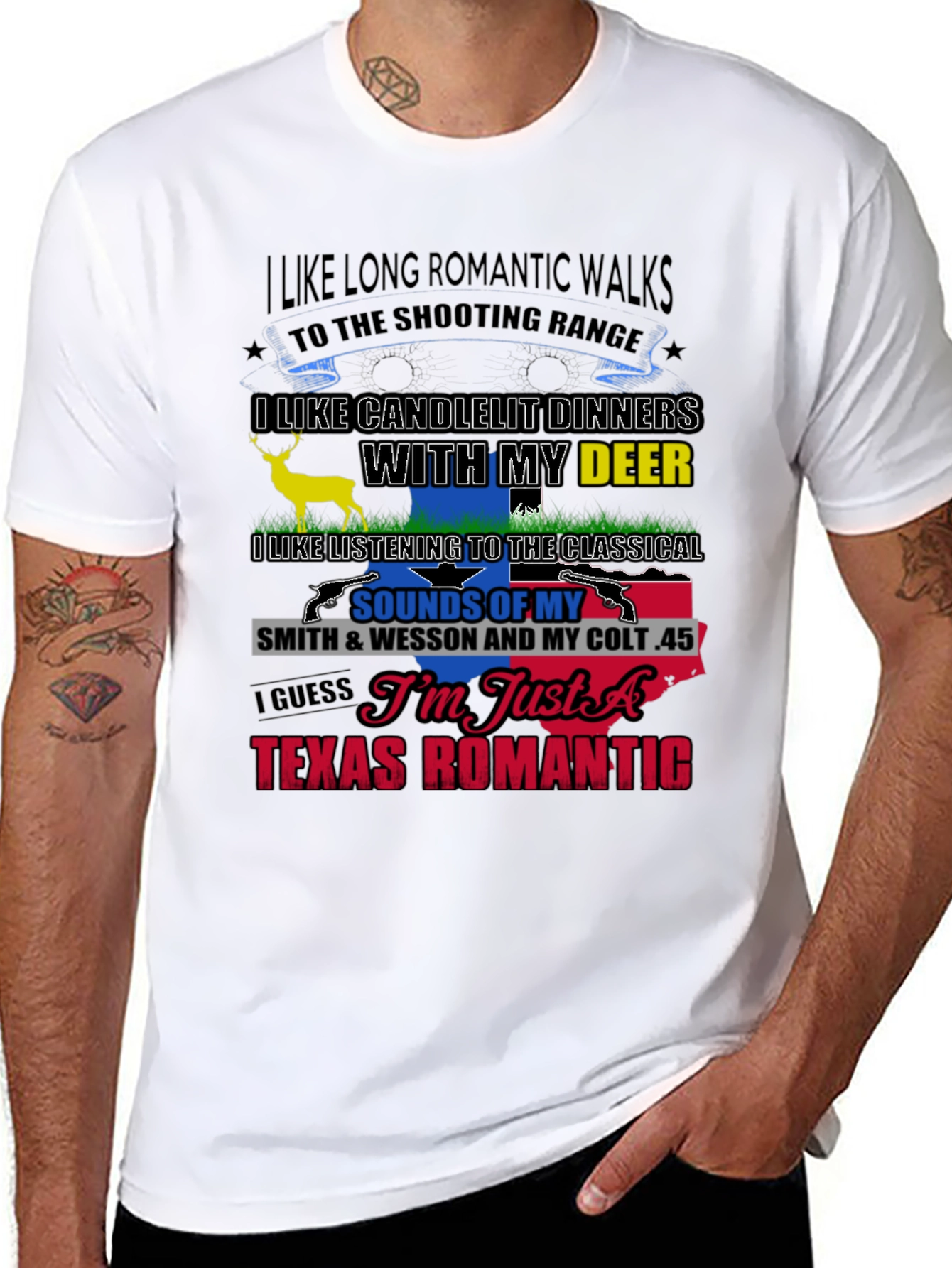 Black Texas Romantic T-Shirt: Guns & Deer view 8