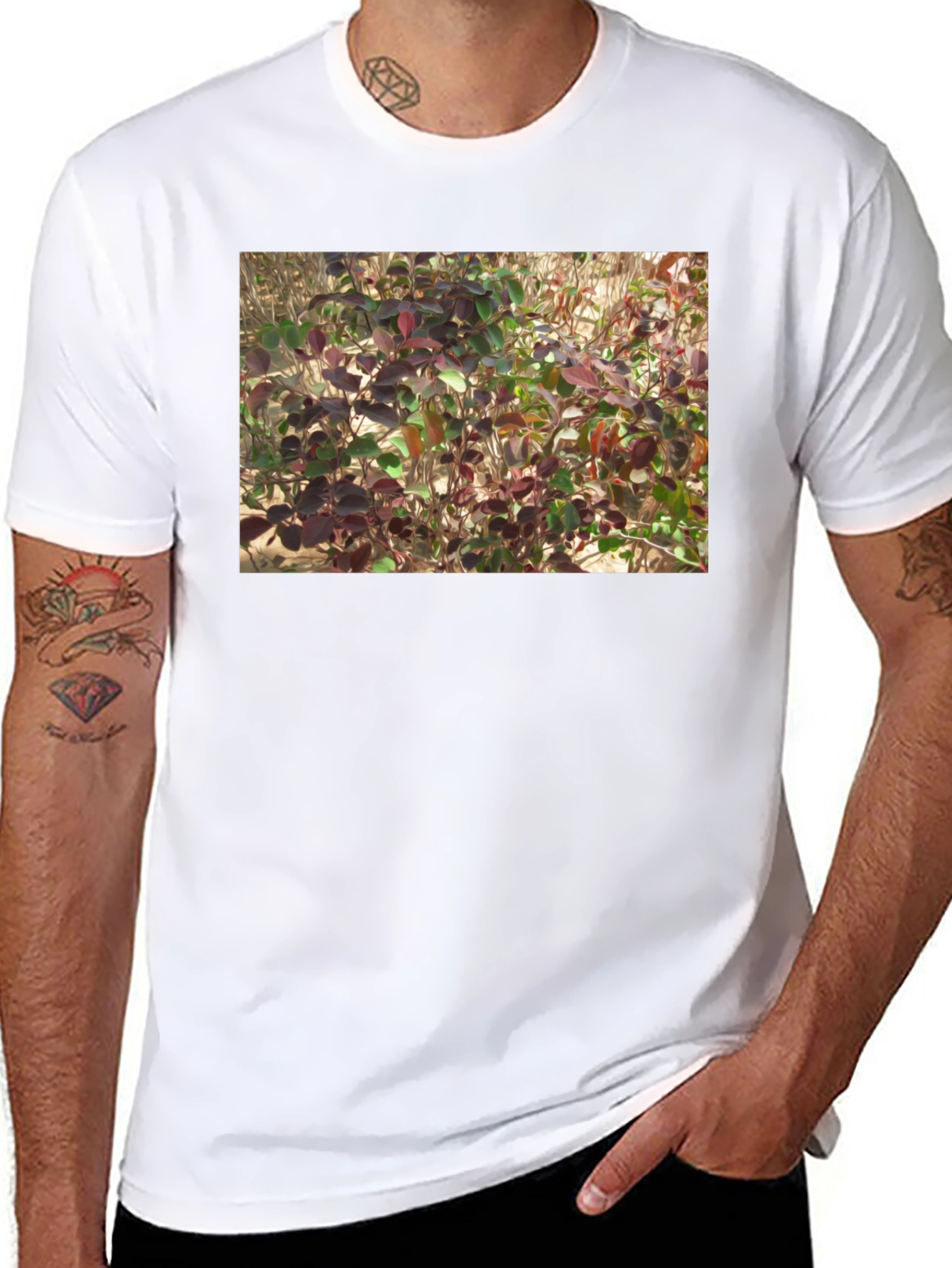Black Nature Leaves Print Black T-Shirt view 8