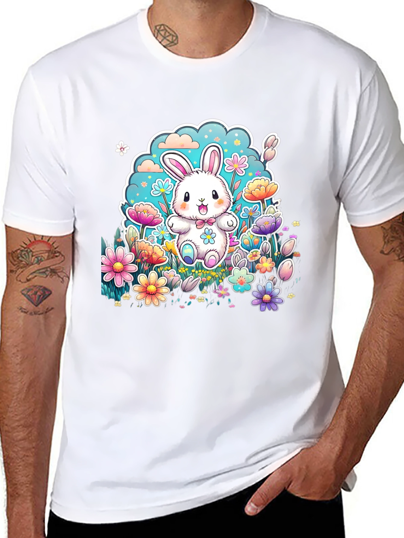Camiseta Conejito Pascua Flores Diseño Infantil