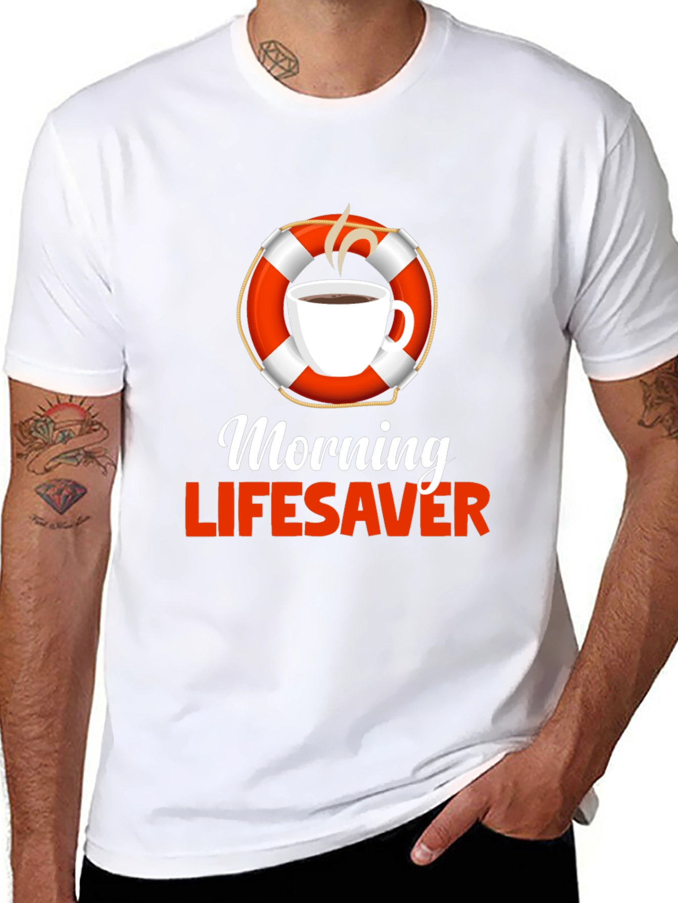 Black Morning Lifesaver T-Shirt - Coffee Lover Rescue Tee view 8