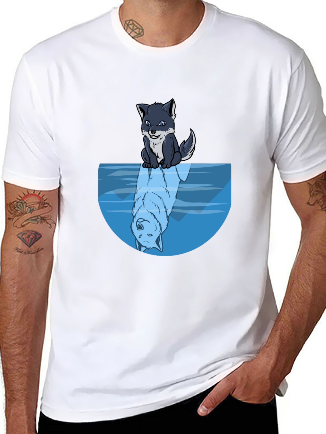 Black Wolf Reflection Graphic Tee - Soft Black Cotton view 8