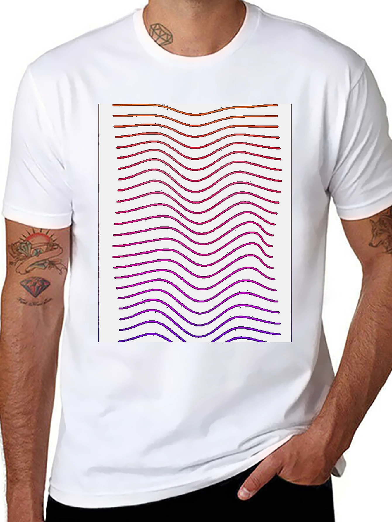 Black Abstract Wave Pattern Tee view 8