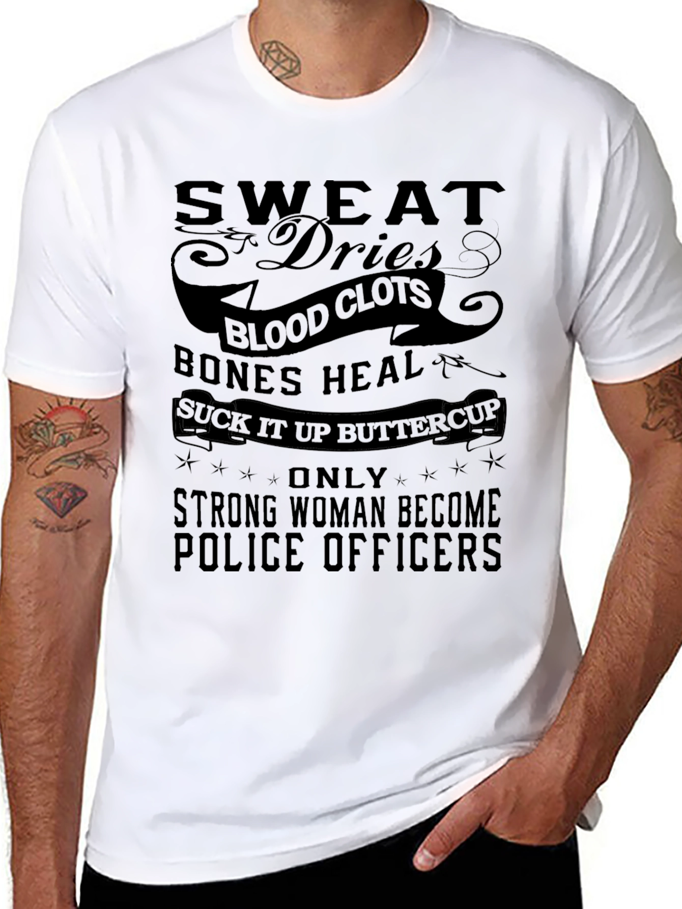 Black Strong Woman Police Officer Graphic Tee view 8