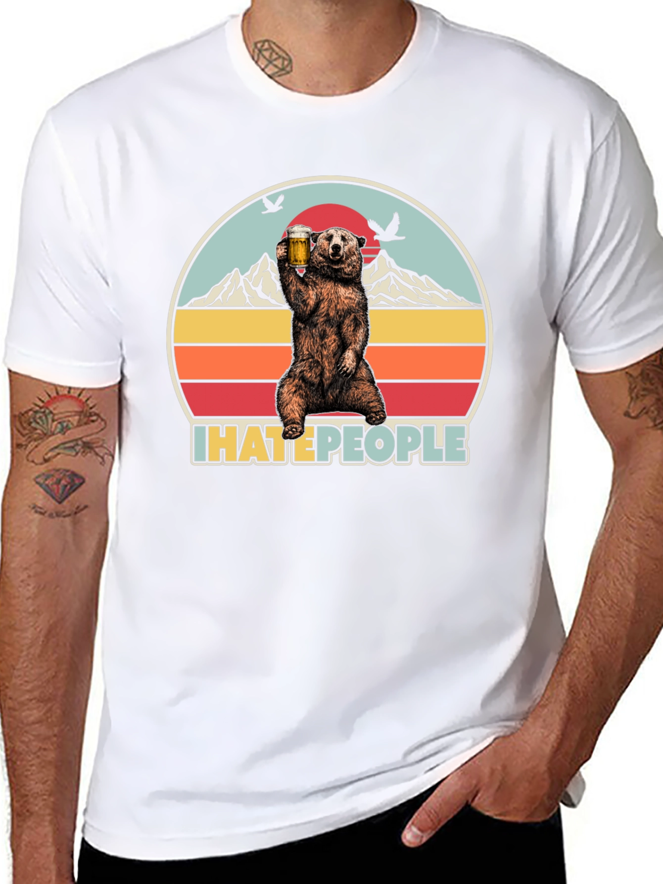 Black I Hate People Bear Drinking Beer T-Shirt view 8