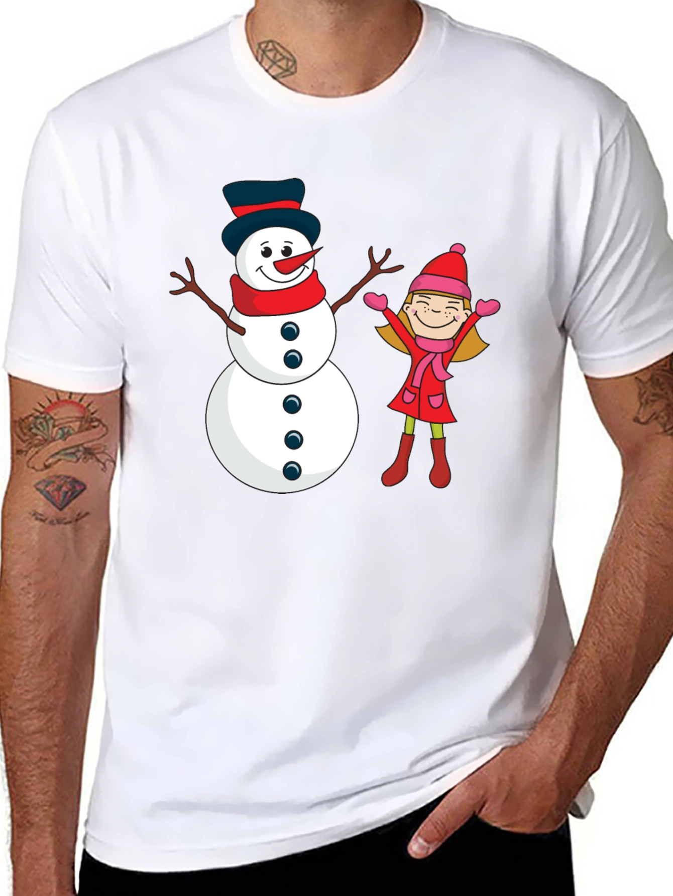 Black Festive Snowman & Girl Graphic Tee - Black view 8