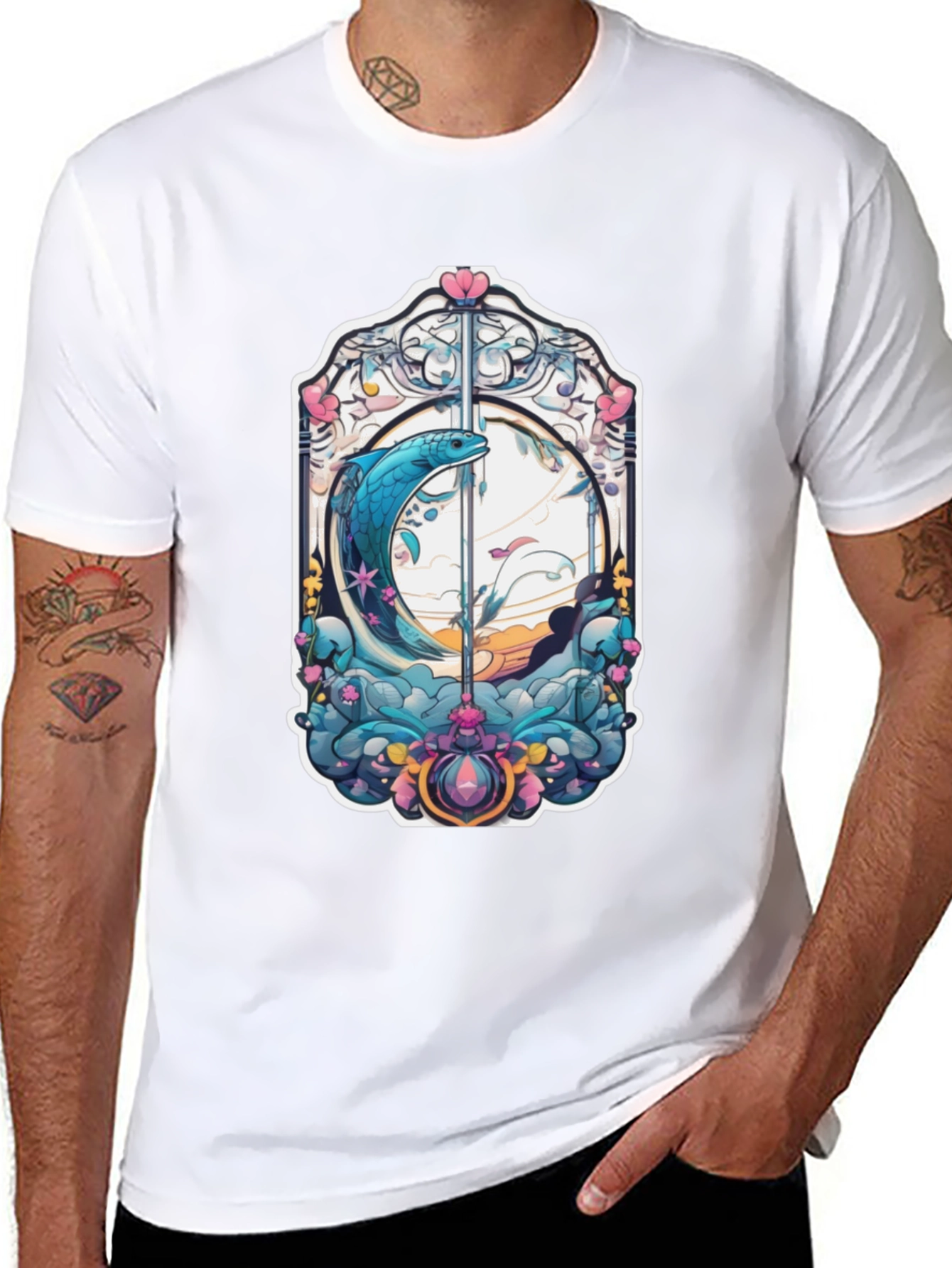 Black Artistic Fish Graphic Black T-Shirt view 8