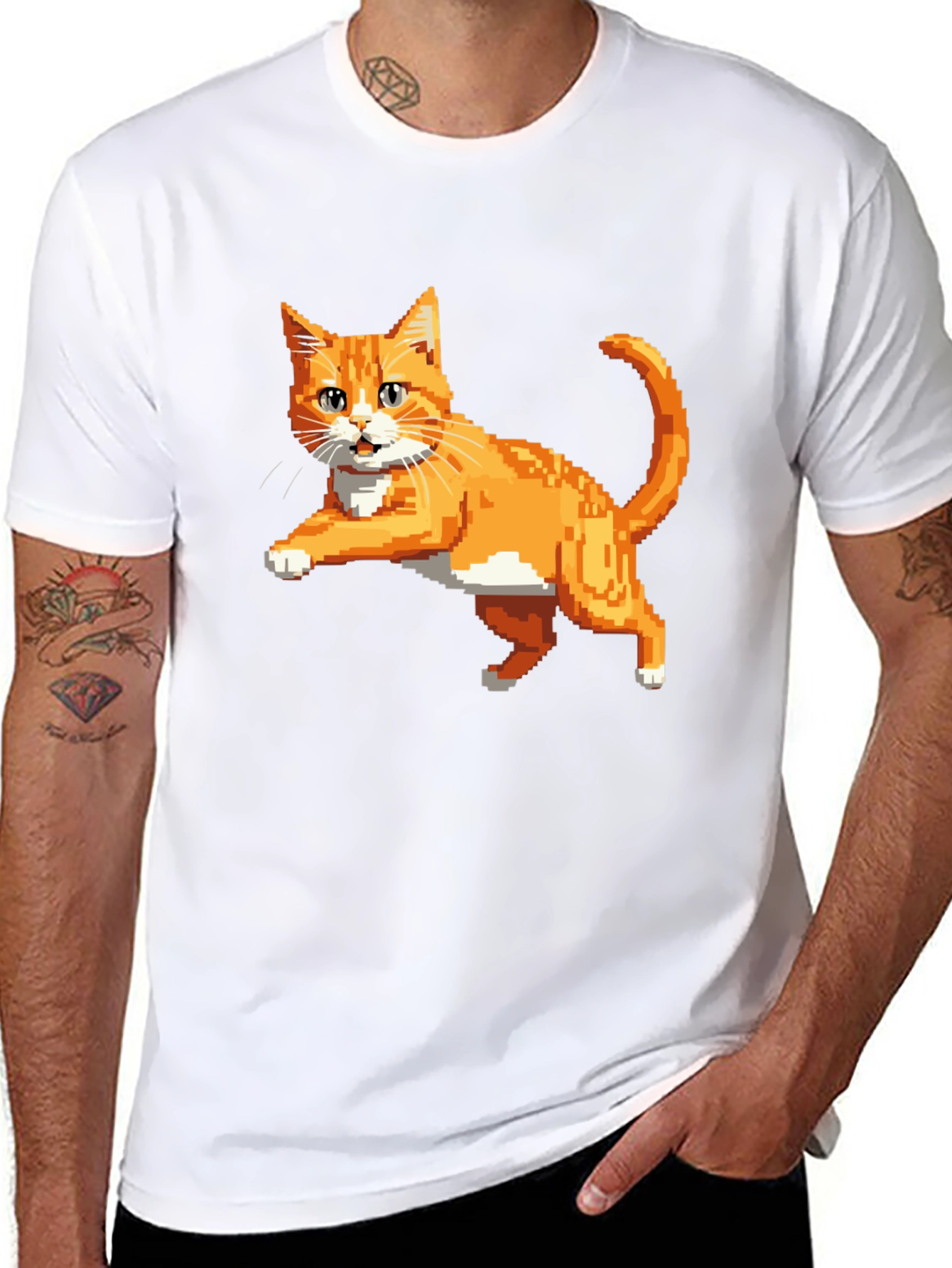 Black Pixelated Orange Cat T-Shirt - Cool Retro Design view 8