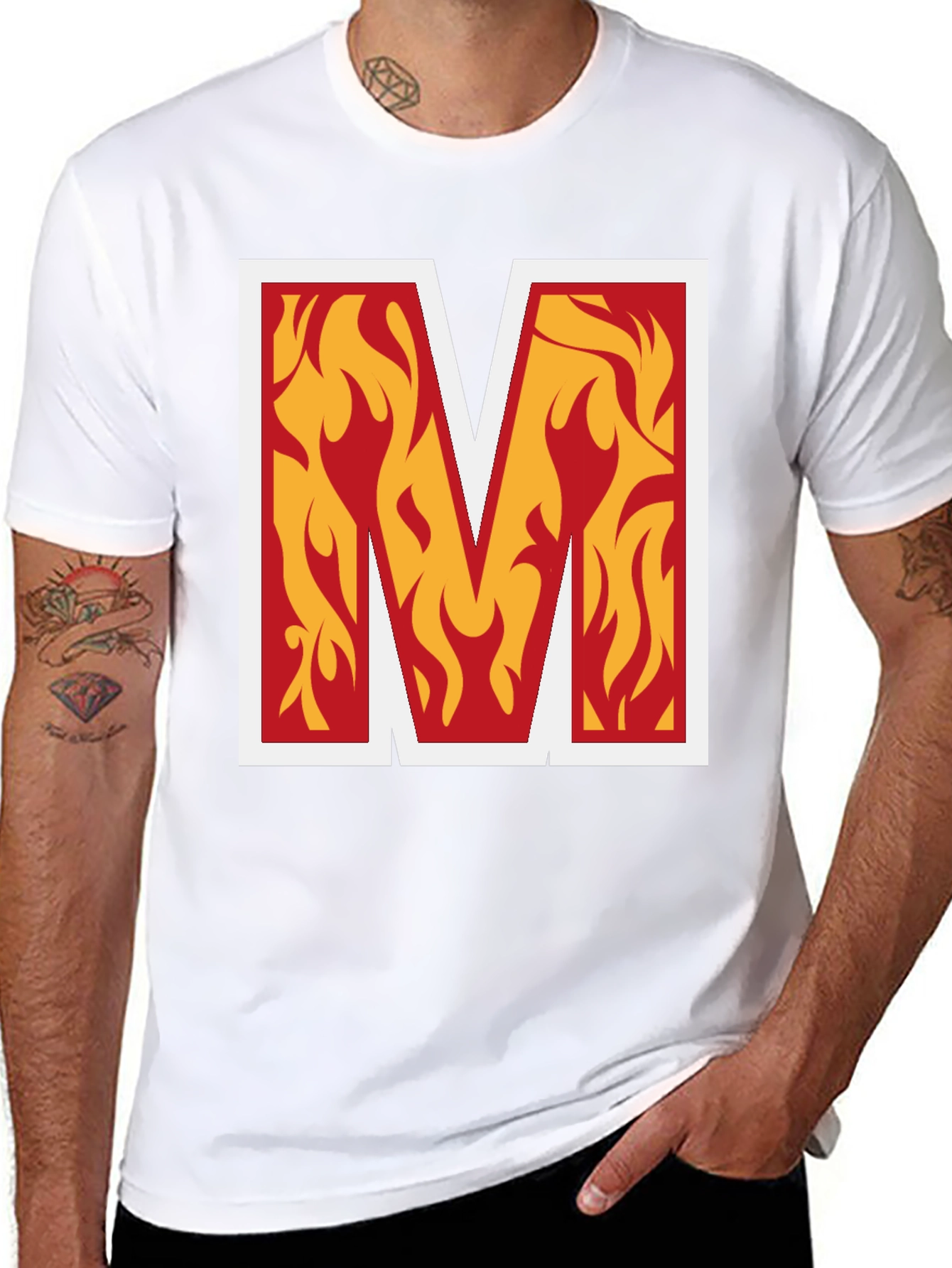 Fiery "M" Graphic Tee - Bold Black T-Shirt - 8