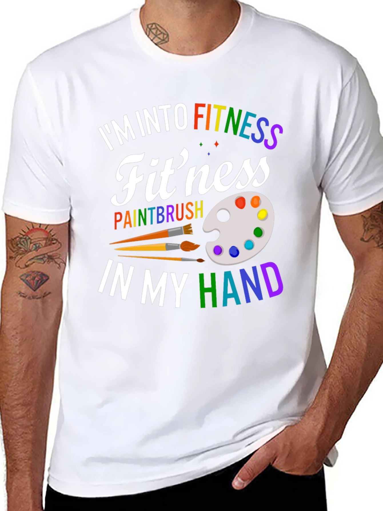 Black Fitness Paintbrush T-Shirt - Colorful Design view 8