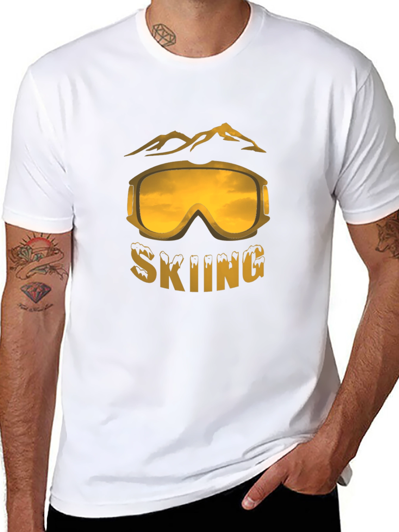 Black Skiing Graphic Tee - Black Cotton Blend T-Shirt view 8