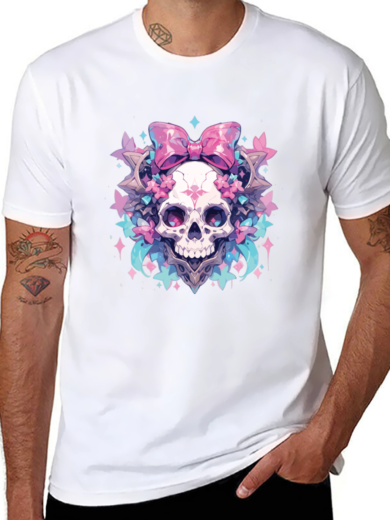 Black Skull Bow T-Shirt - Pastel Goth Aesthetic view 8