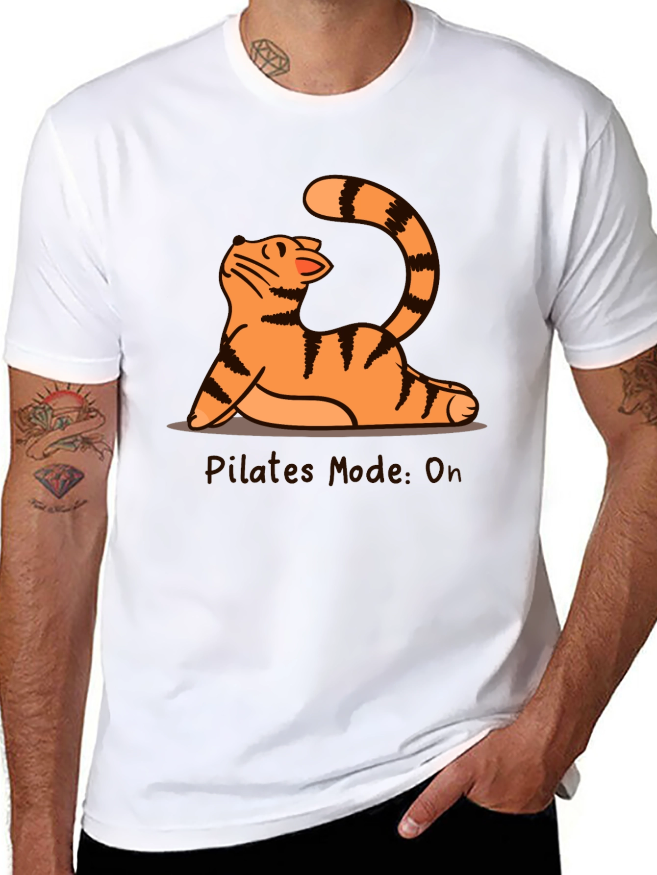 Black Pilates Mode On Cat T-Shirt view 8