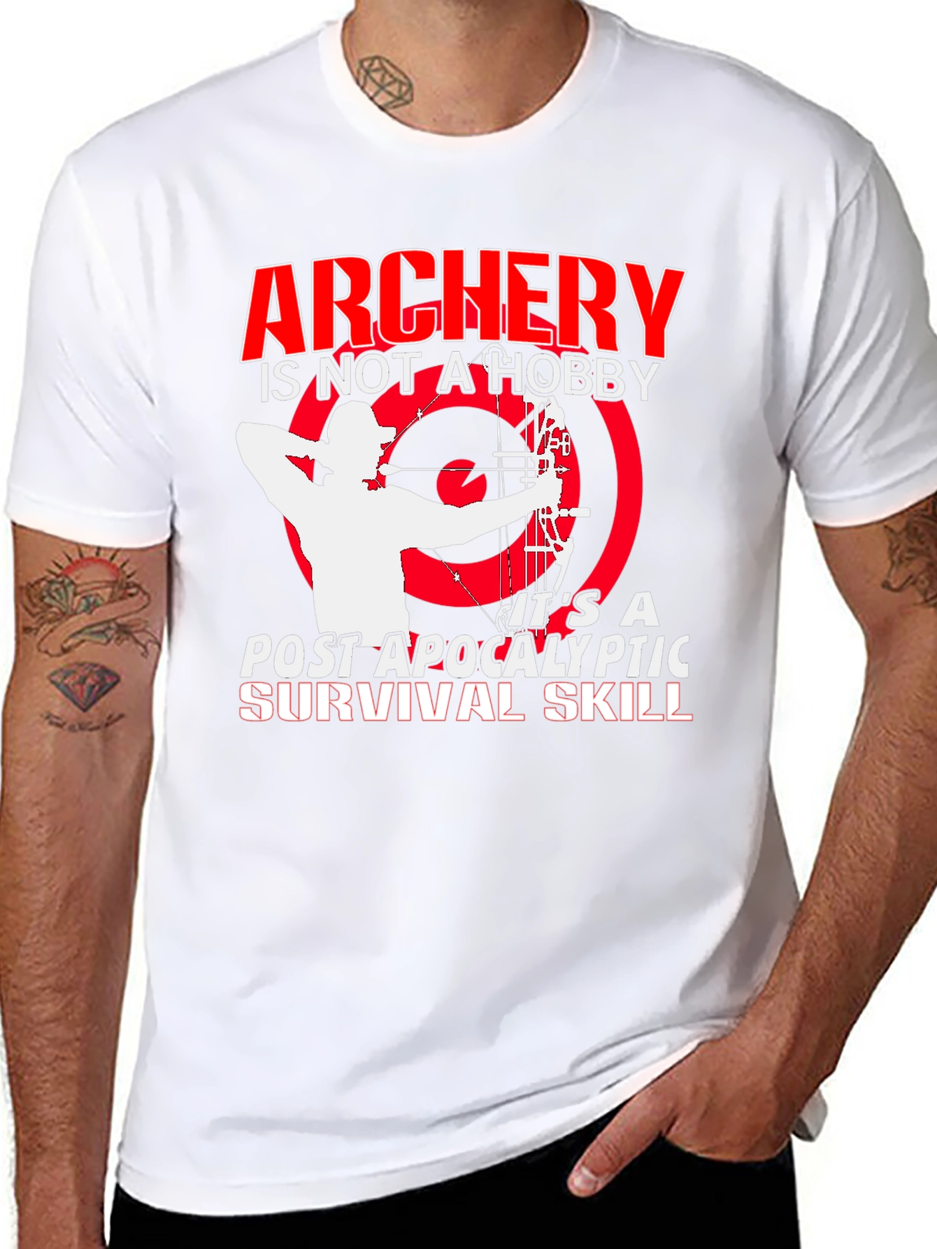 Black Archery Post Apocalyptic Survival Skill Graphic T-Shirt view 8