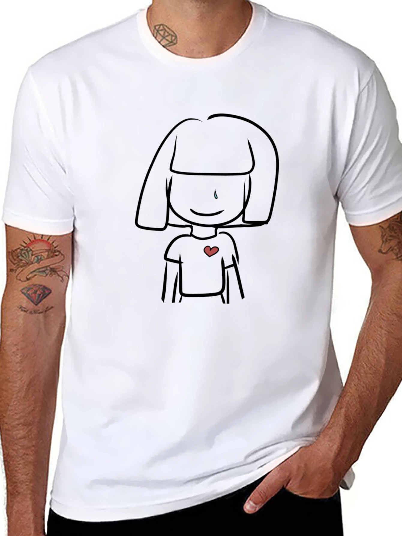 Black Sad Girl Heart Tee - Trendy Graphic T-Shirt view 8