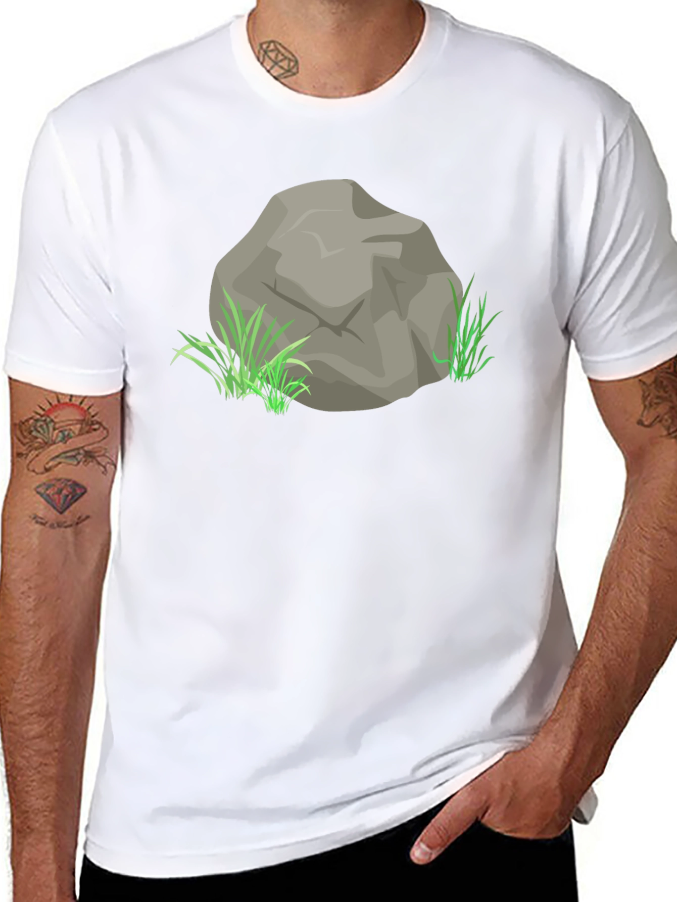Black Rock and Grass Graphic Tee - Cool Nature Print view 8
