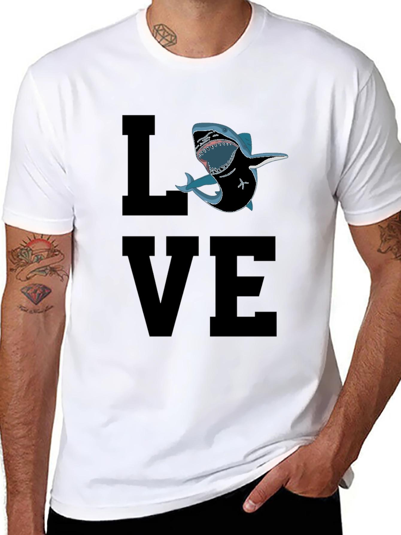 Black Shark Love Graphic T-Shirt - Black Cotton Tee view 8