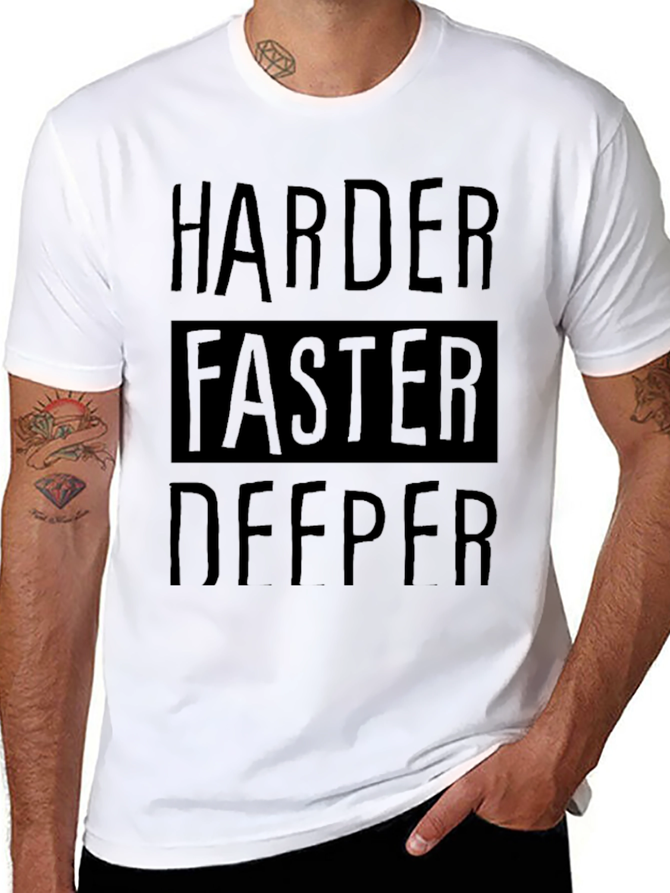 Black Harder Faster Deeper Black Graphic T-Shirt view 8