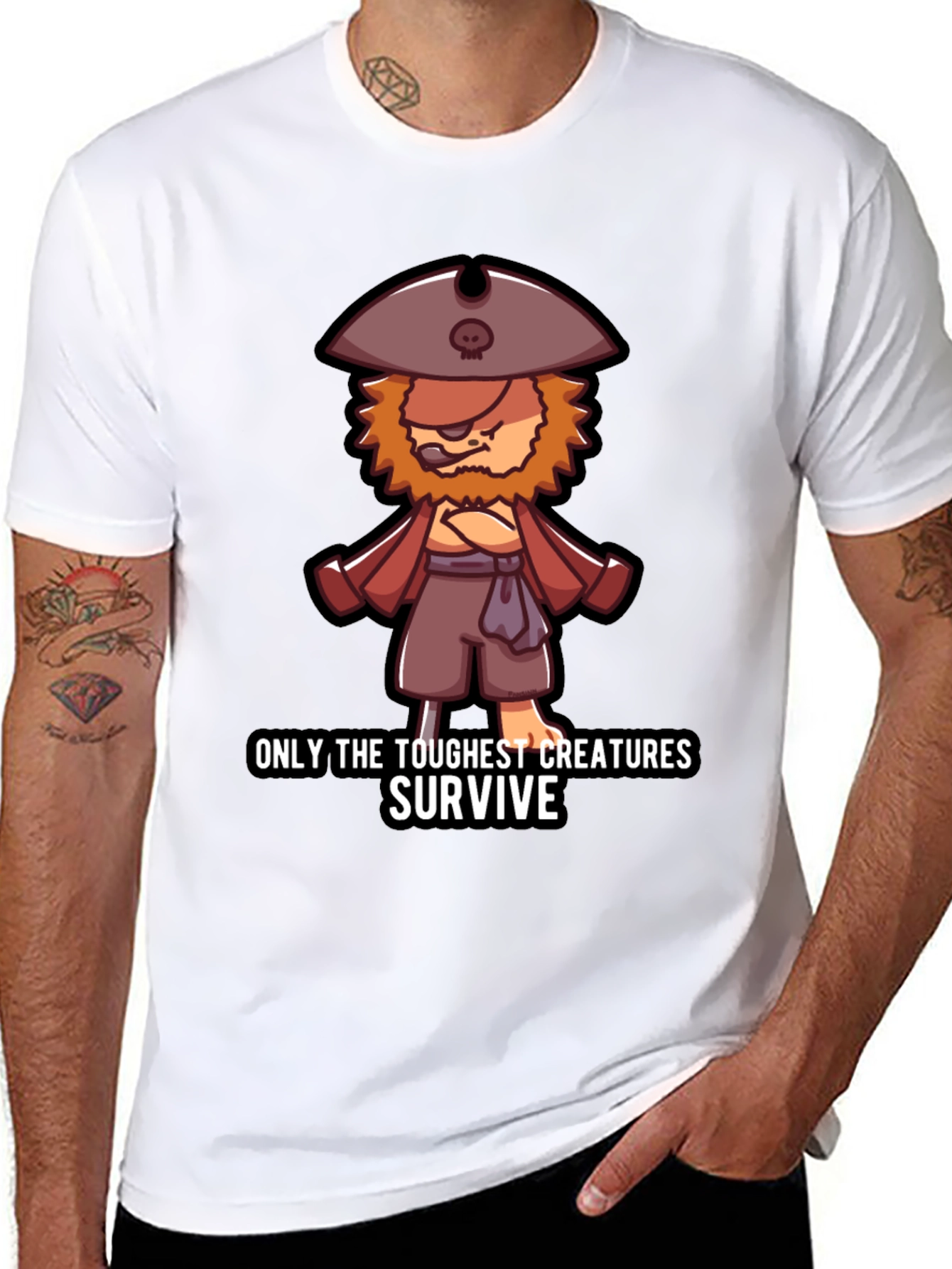 Black Toughest Creatures Pirate Cartoon T-Shirt view 8