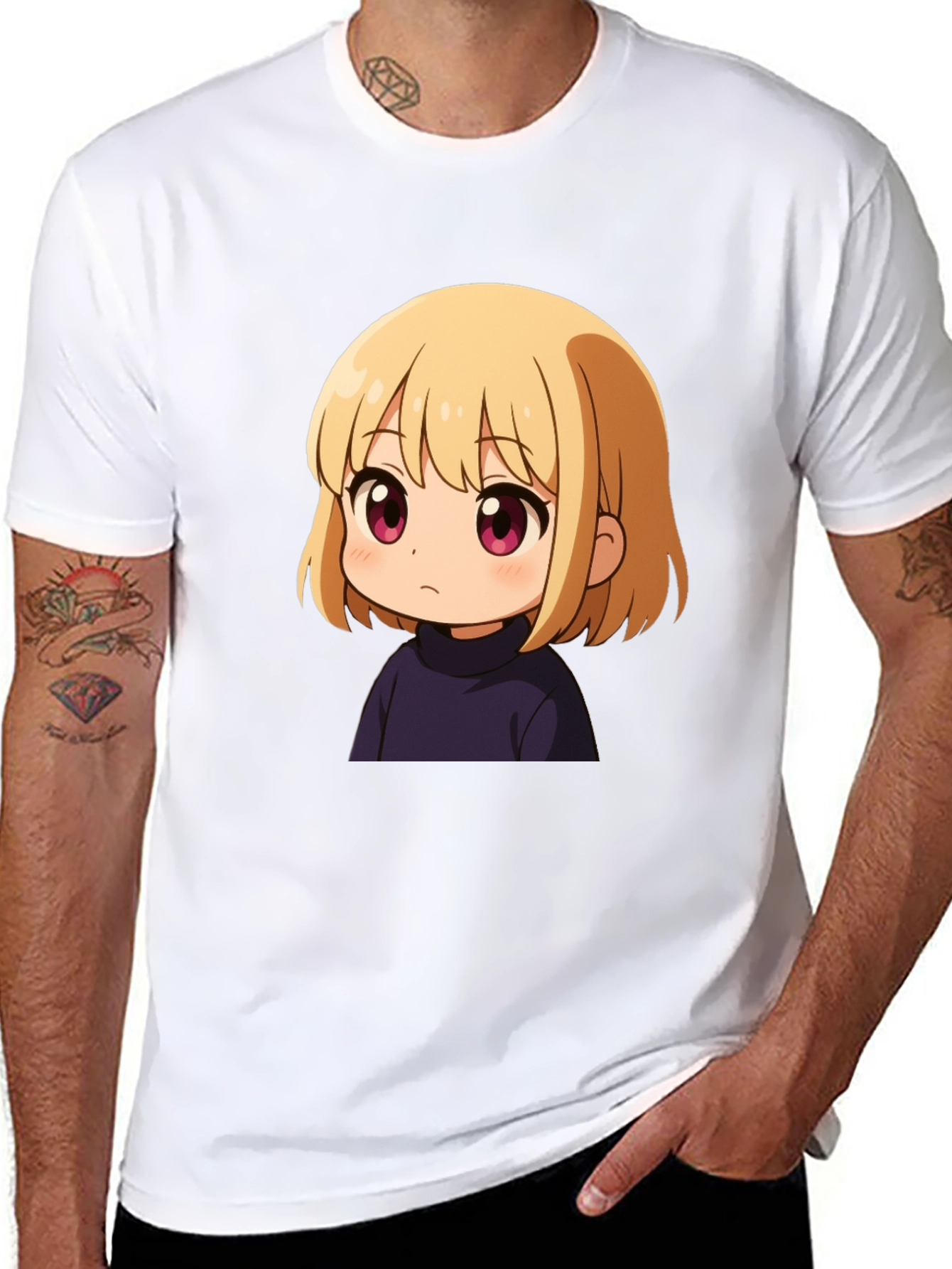 Black Anime Girl Graphic Print Black T-Shirt view 8