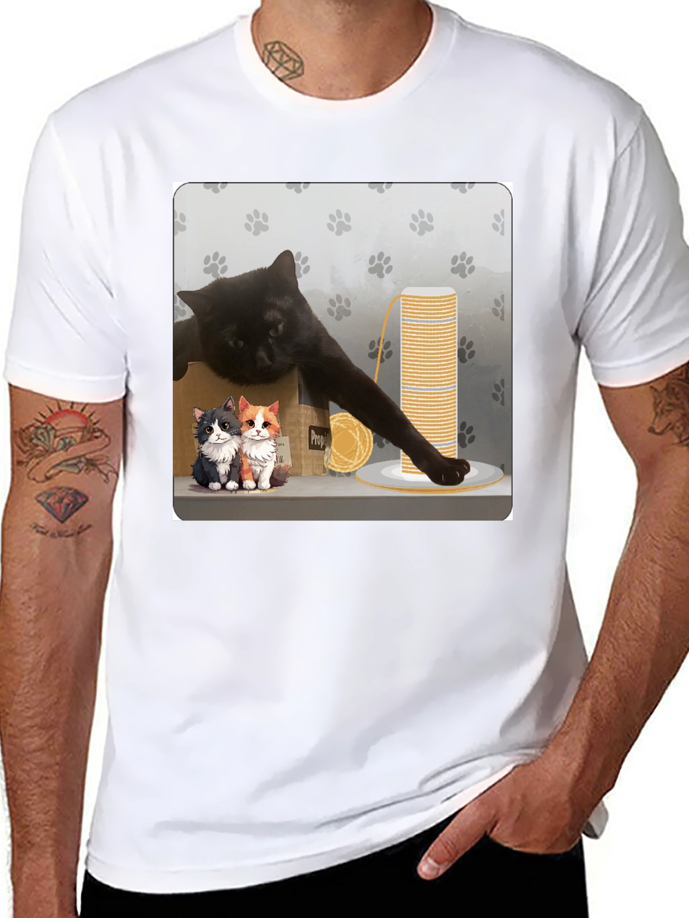 Black Cat Cartoon Graphic Black T-Shirt view 8