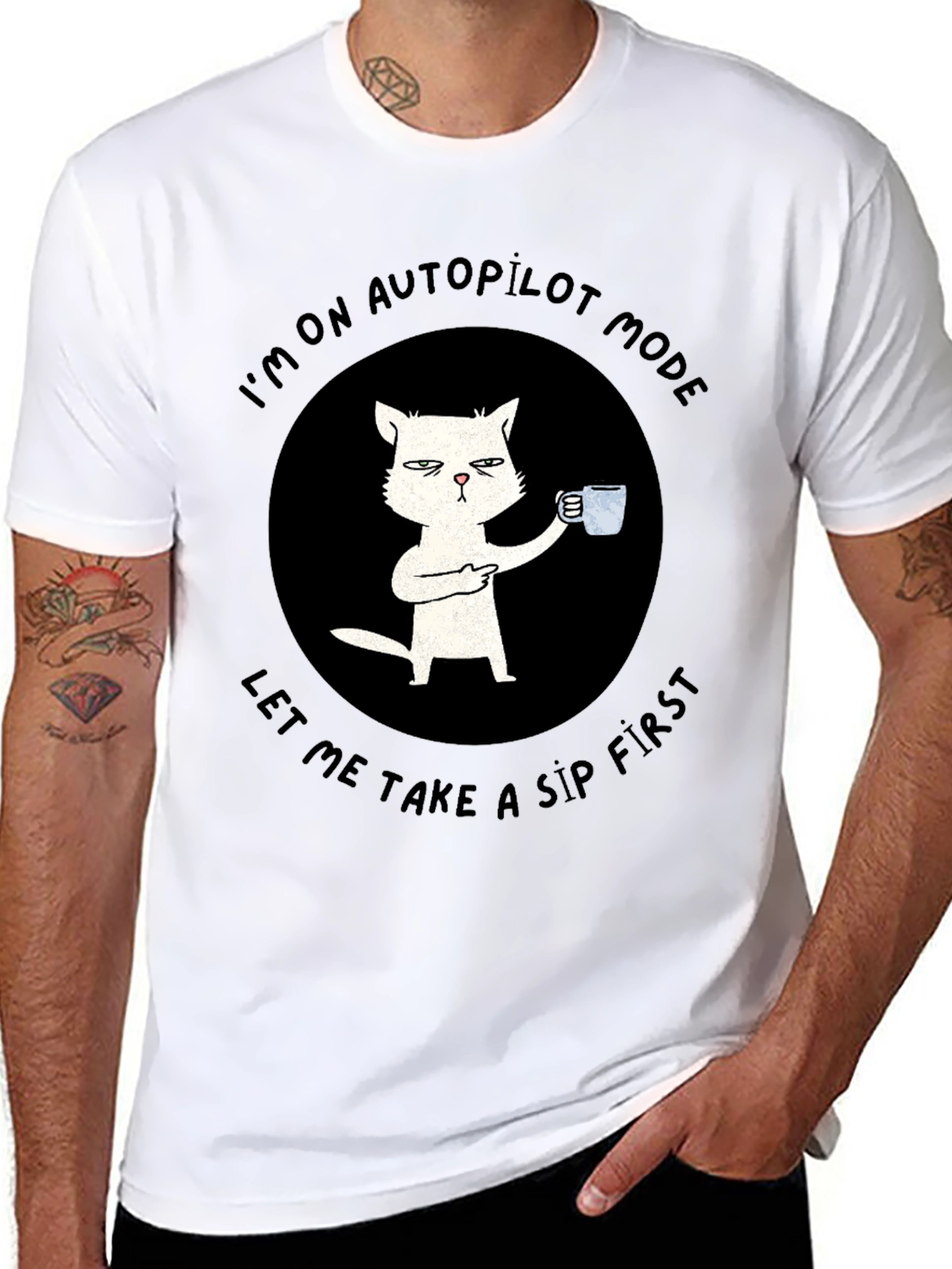 Black Autopilot Cat Coffee T-Shirt - Funny Novelty Tee view 8