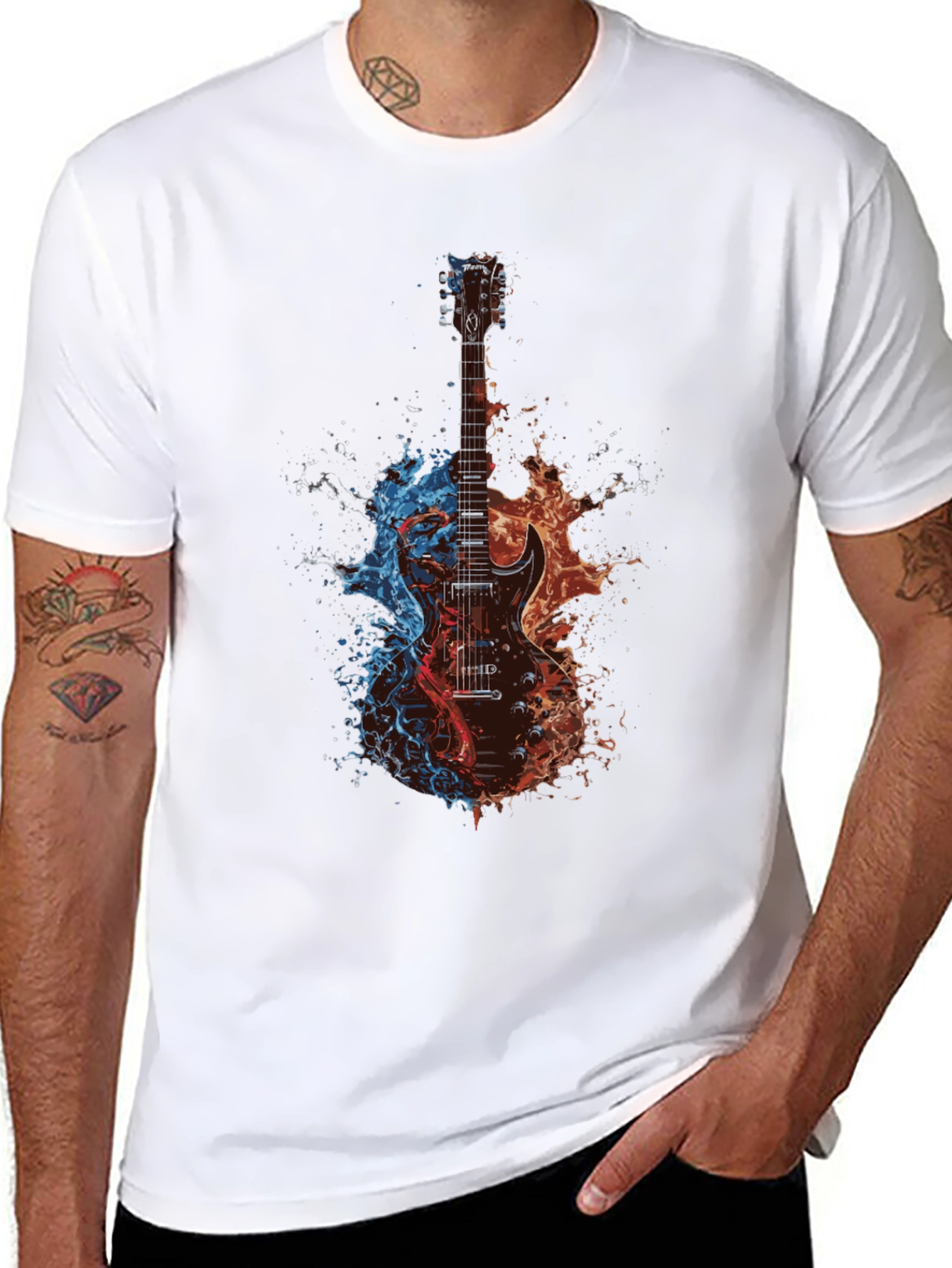 Black Fiery Guitar T-Shirt - Music Lover Tee view 8