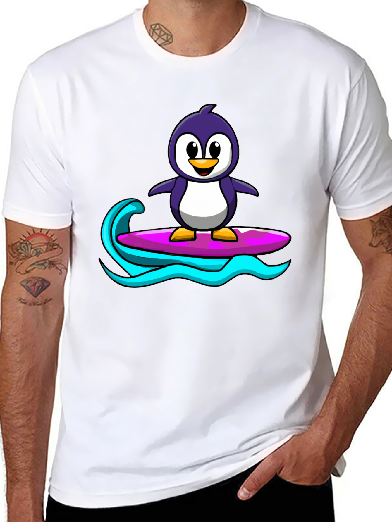 Black Penguin Surfing Graphic Tee - Black view 8