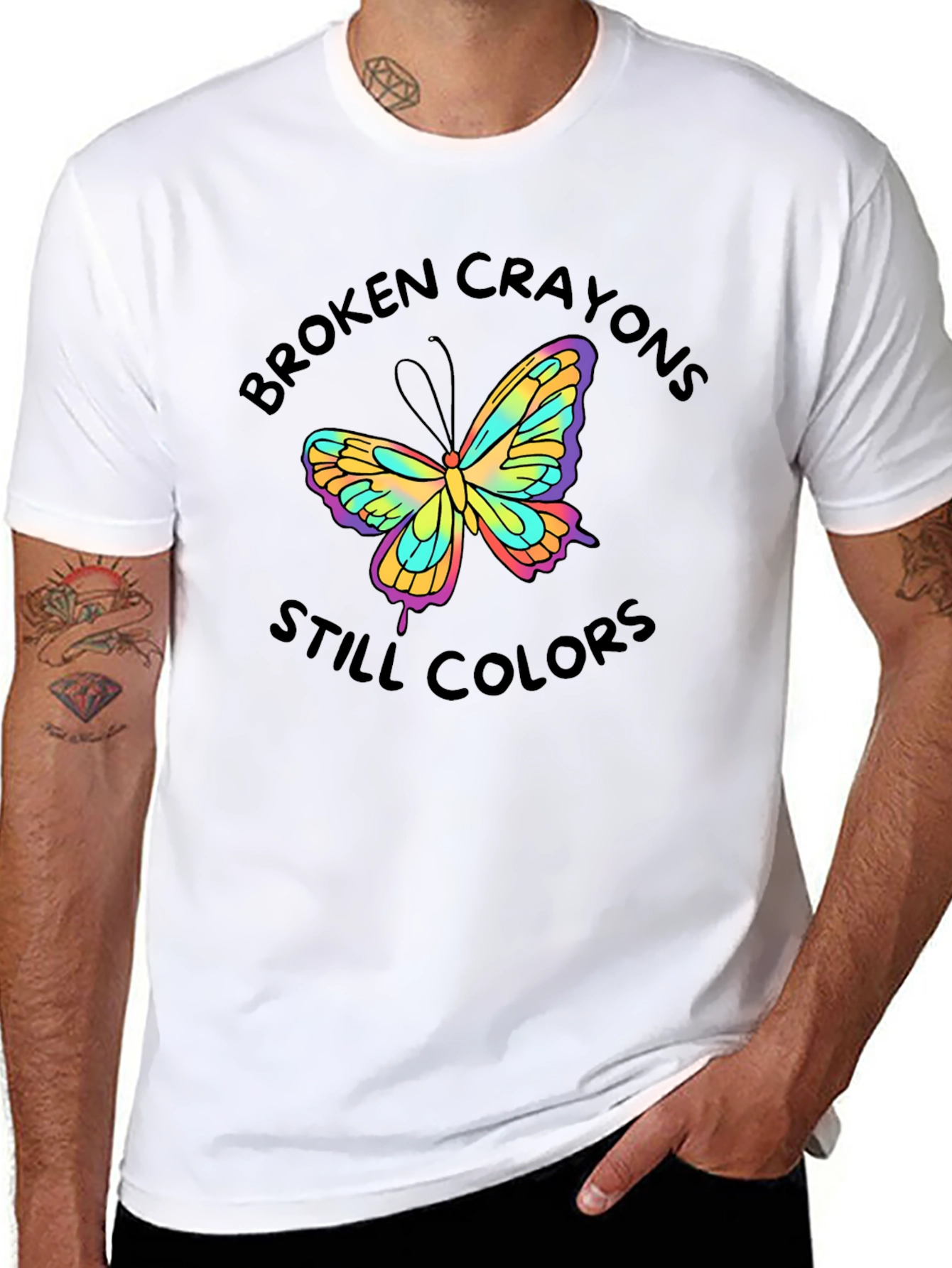 Black Broken Crayons Still Colors Butterfly T-Shirt view 8