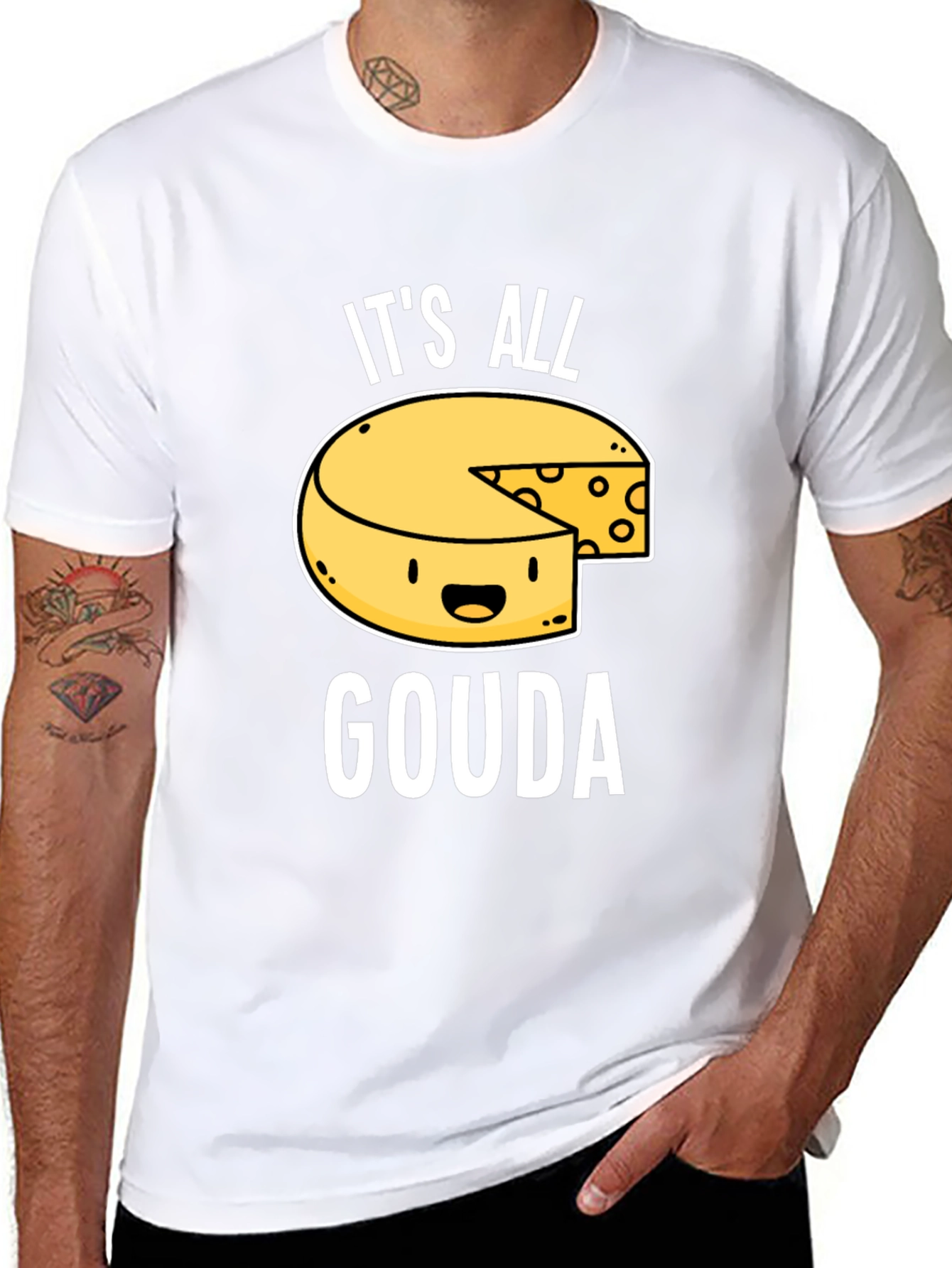 Black It's All Gouda T-Shirt - Funny Cheese Lover Tee view 8