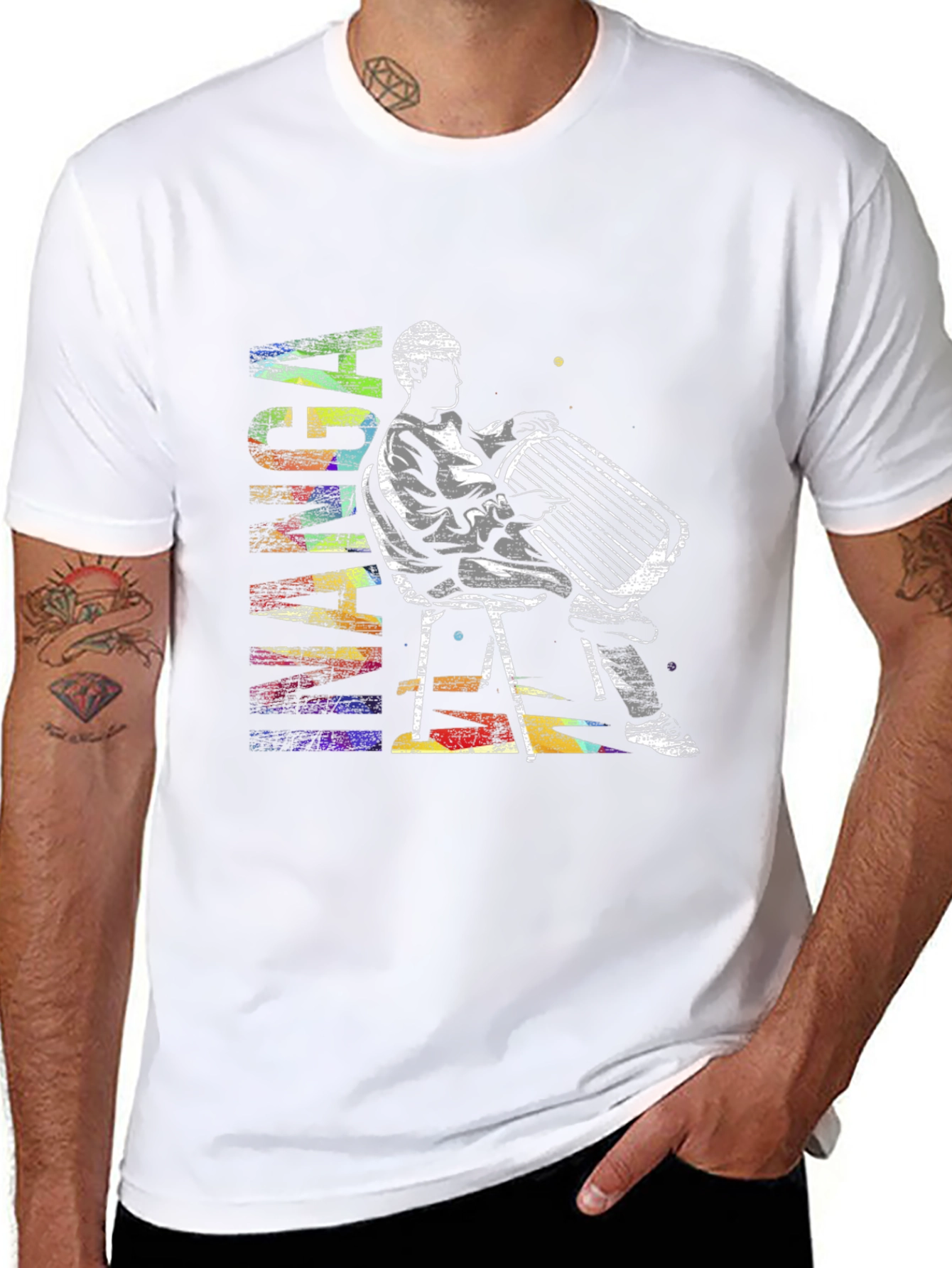 Black Abstract Accordion Player Graphic T-Shirt view 8