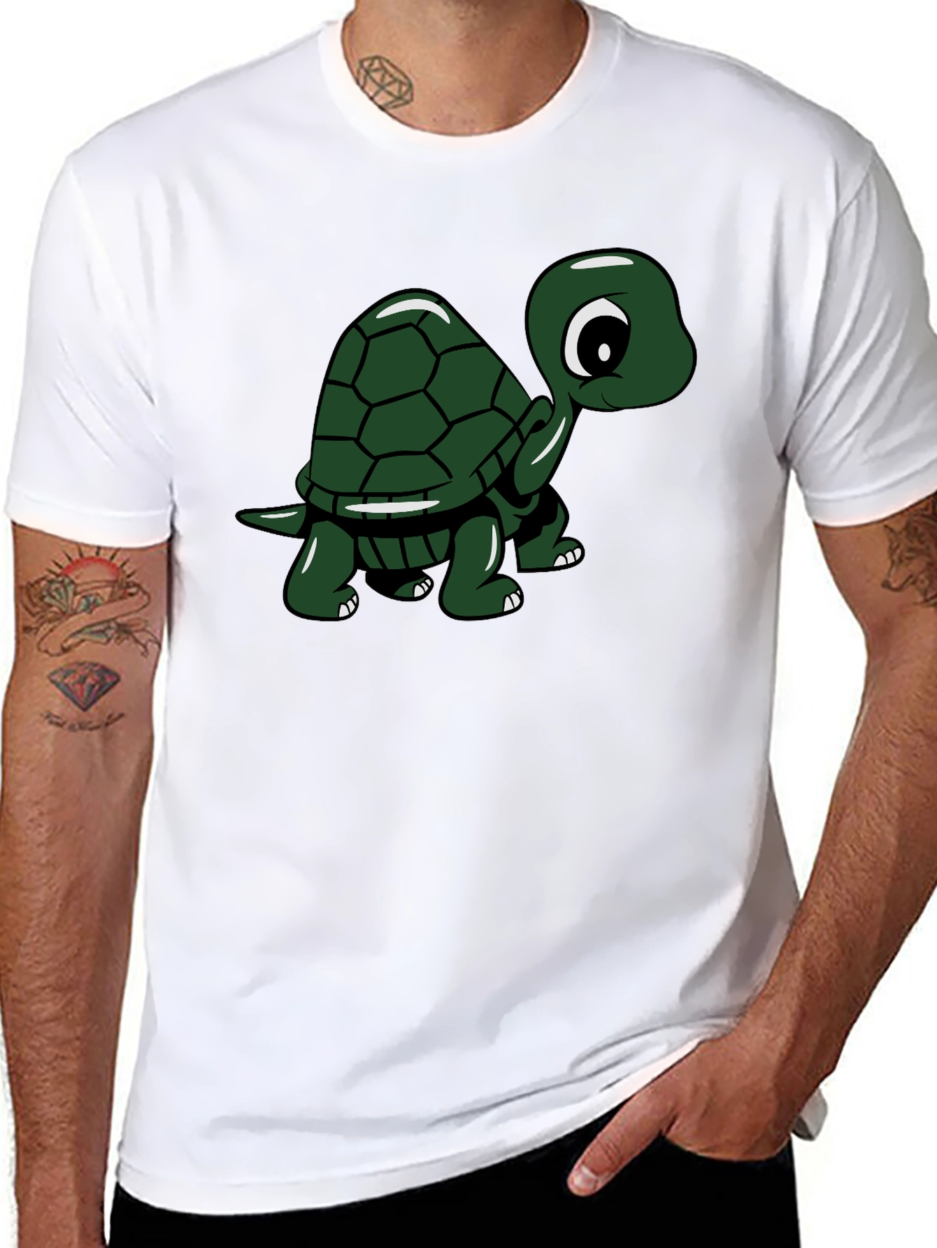 Black Cute Turtle Graphic Tee - Black Cotton T-Shirt view 8